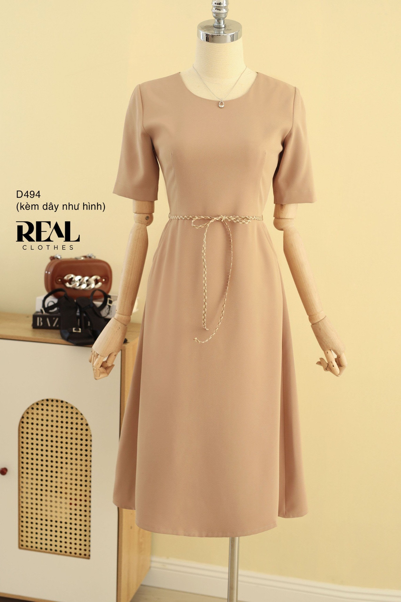 Đầm classic cà phê sữa (kèm belt) SALE