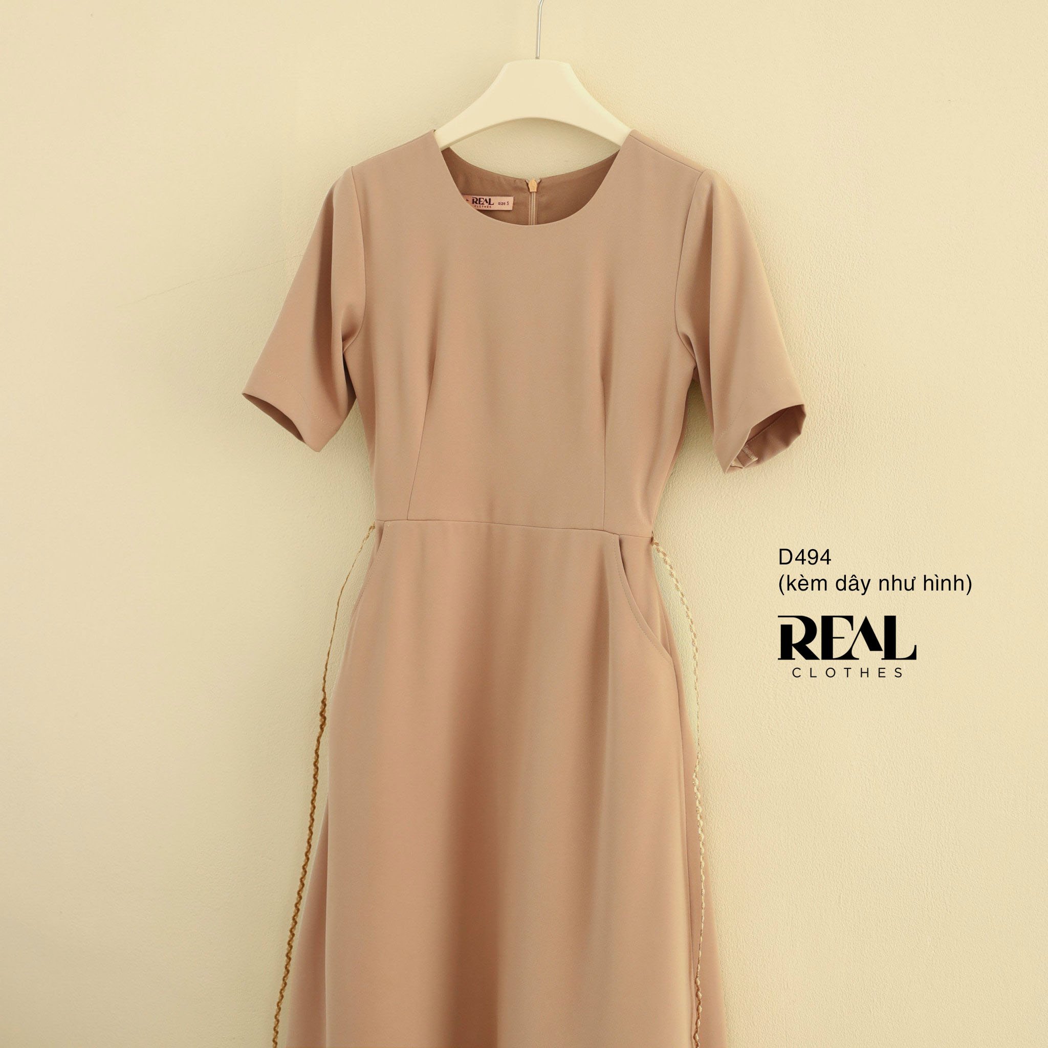 Đầm classic cà phê sữa (kèm belt) SALE