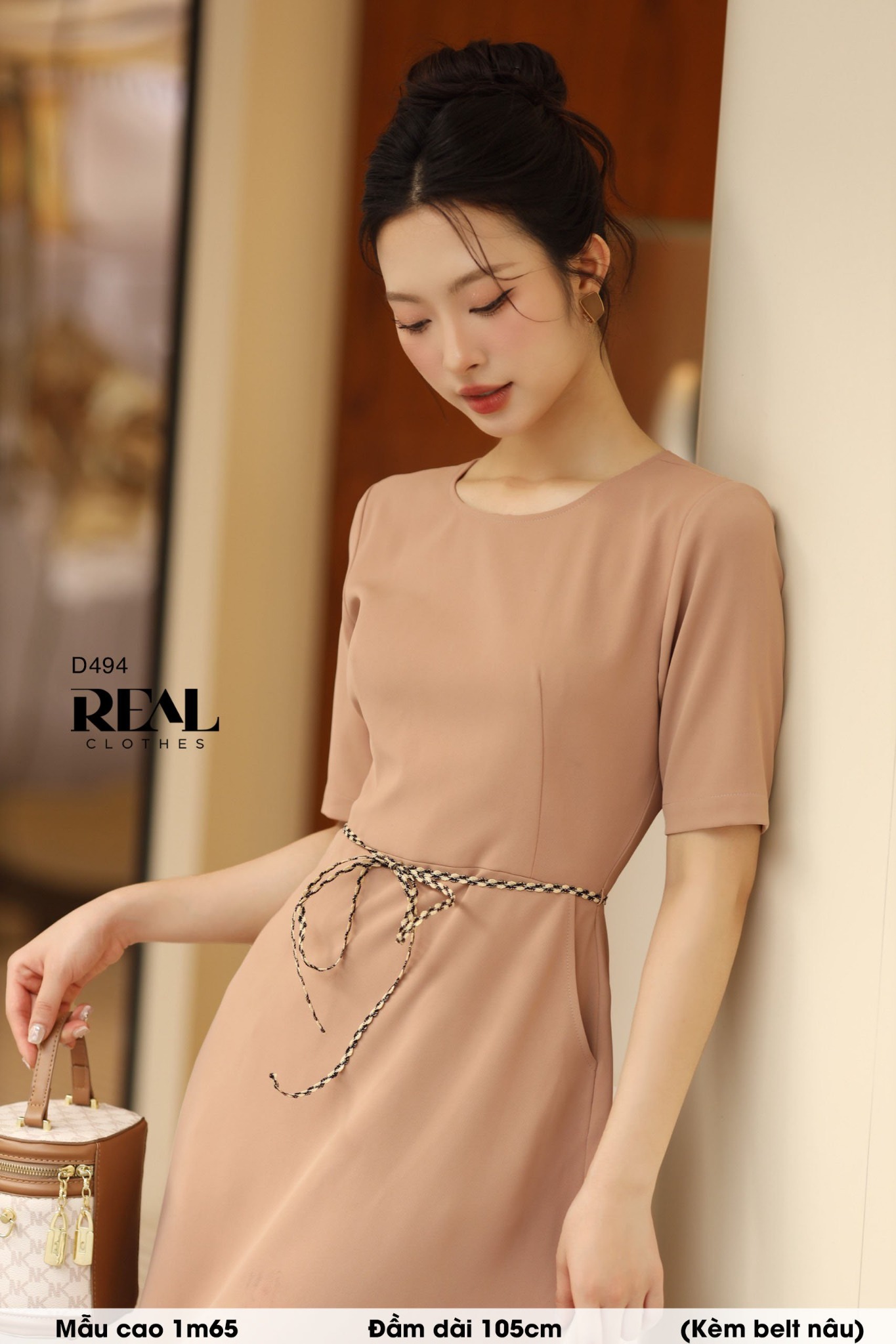 Đầm classic cà phê sữa (kèm belt) SALE