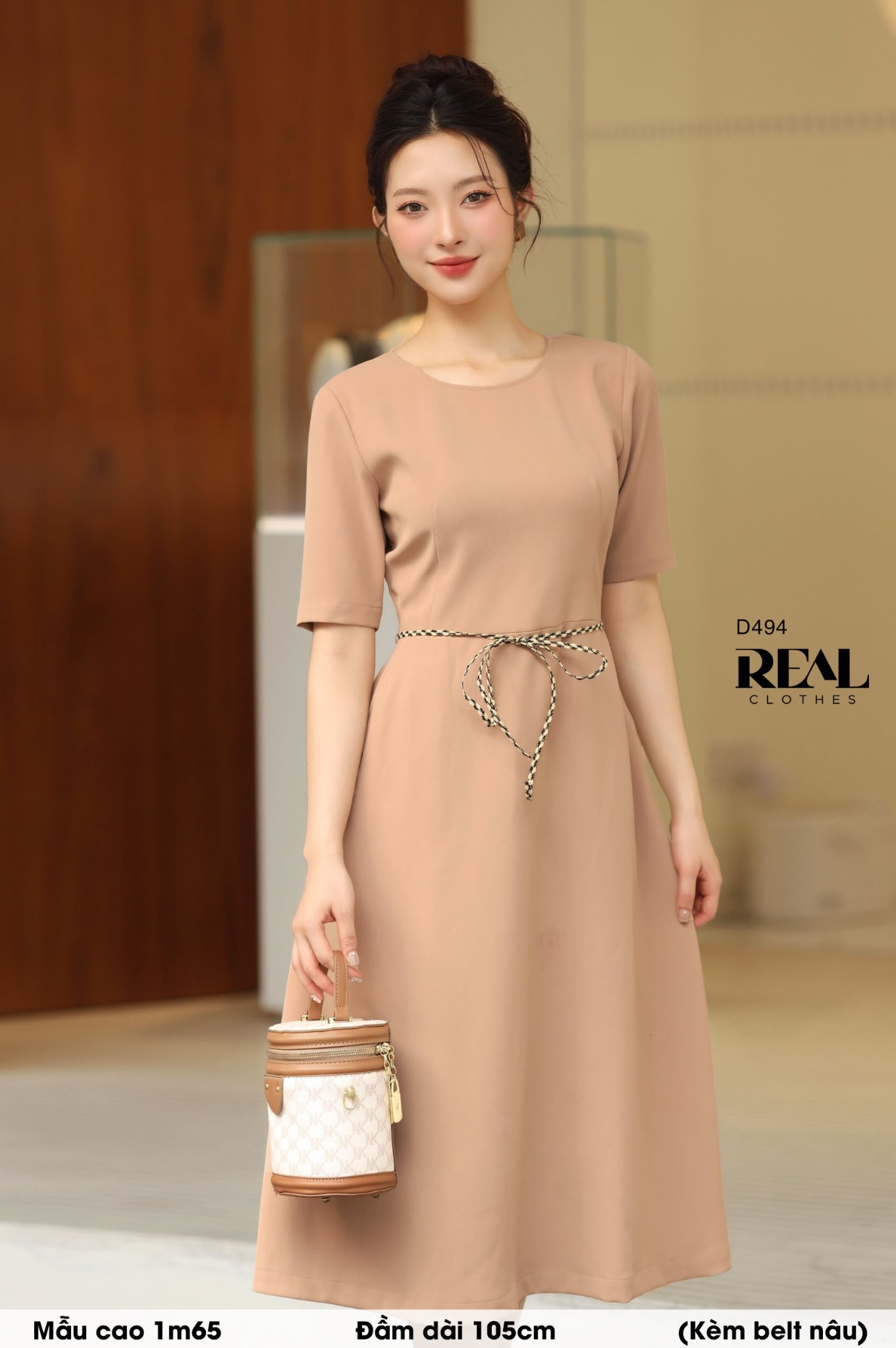 Đầm classic cà phê sữa (kèm belt) SALE