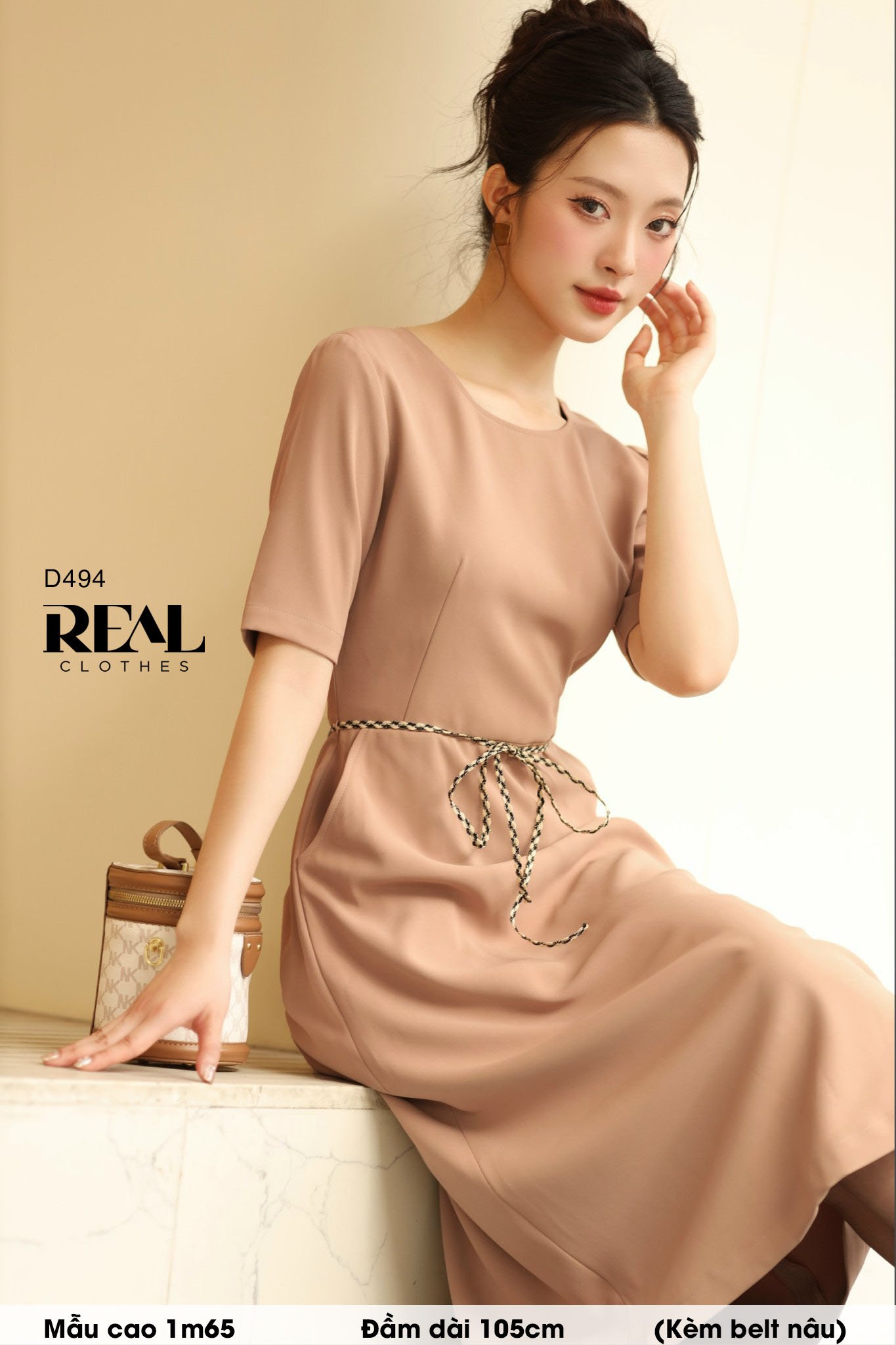 Đầm classic cà phê sữa (kèm belt) SALE