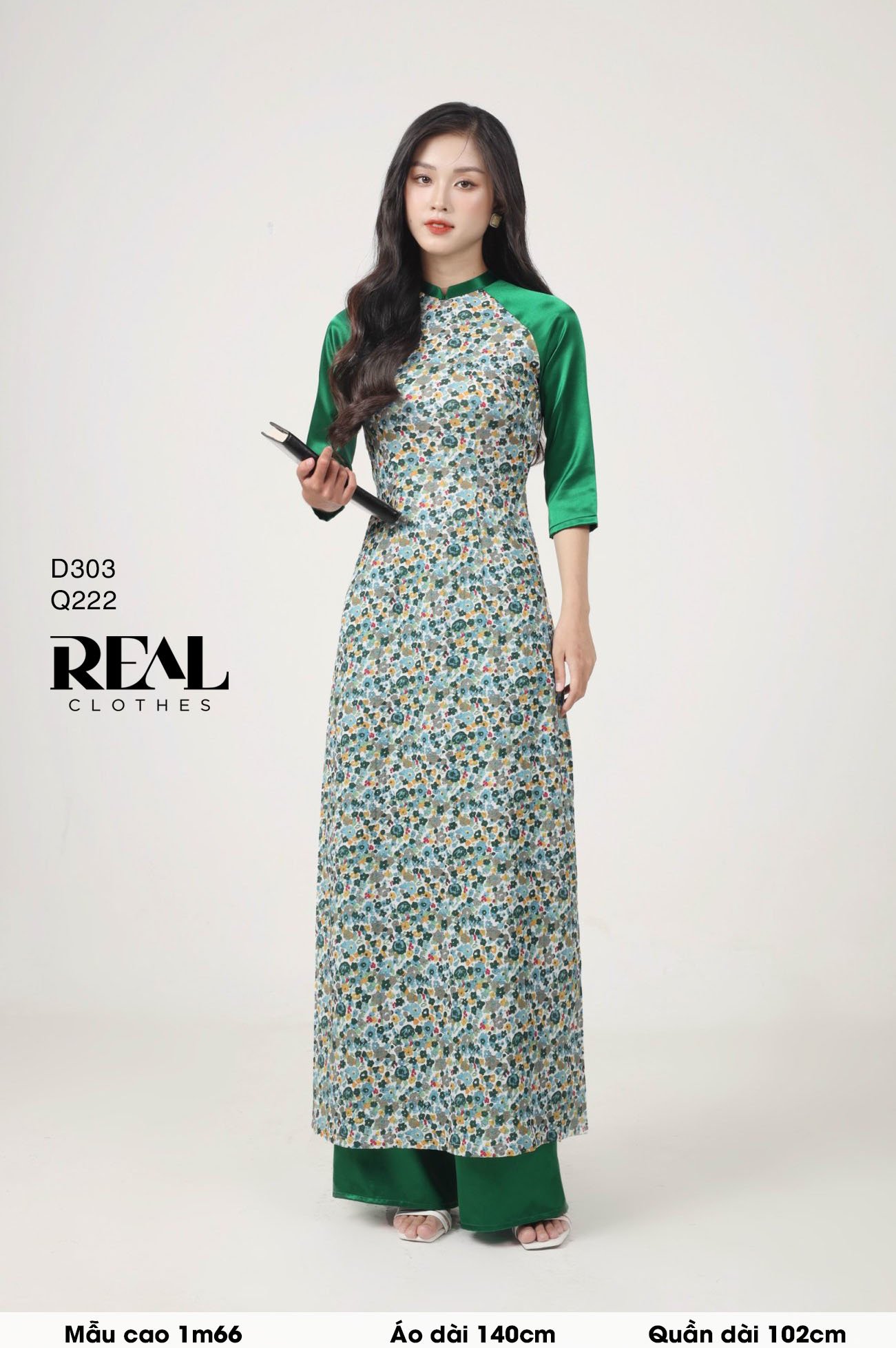 Áo dài truyền thống Ngọc Diệp xanh lá SALE - size XS