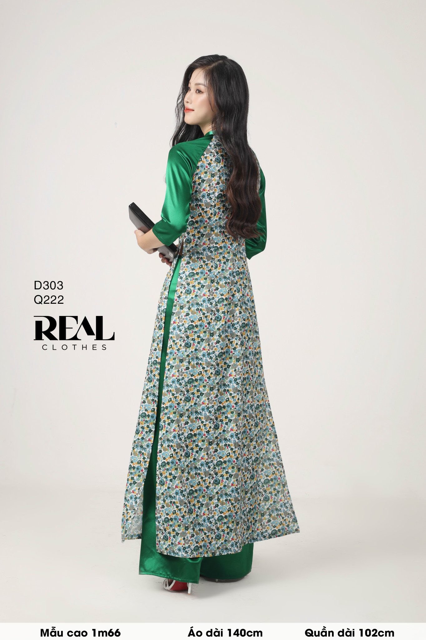 Áo dài truyền thống Ngọc Diệp xanh lá SALE - size XS