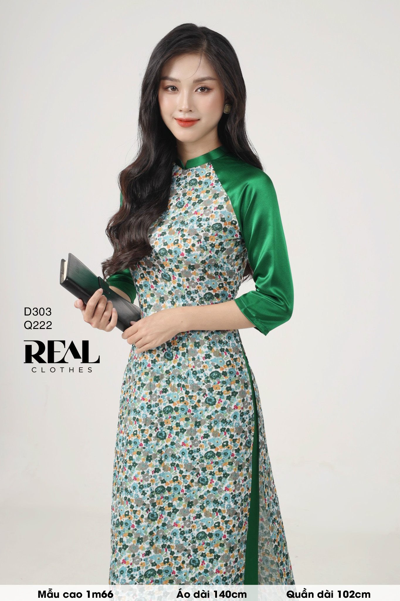 Áo dài truyền thống Ngọc Diệp xanh lá SALE - size XS