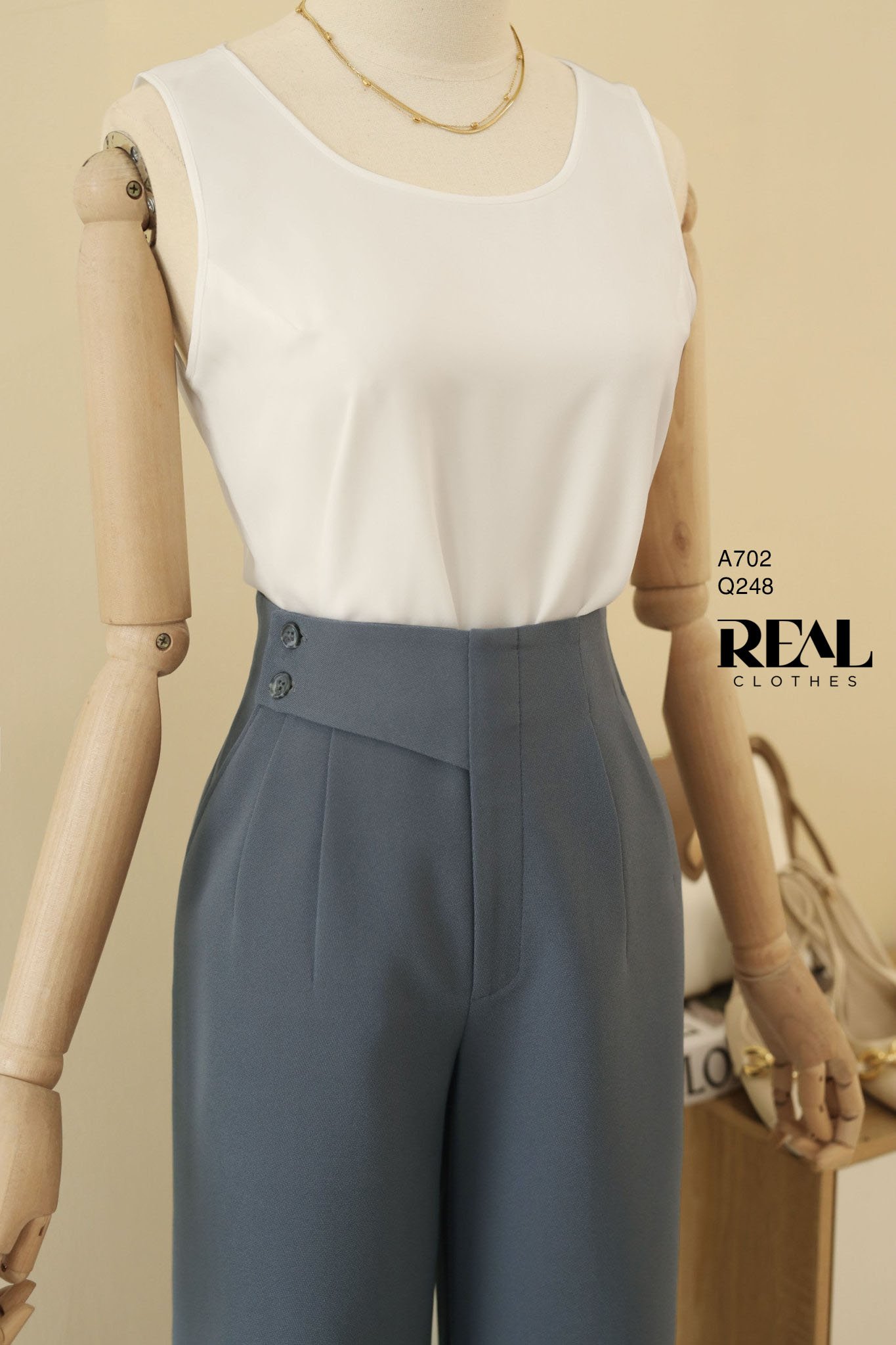 Quần suông Tokyo nút xám đậm