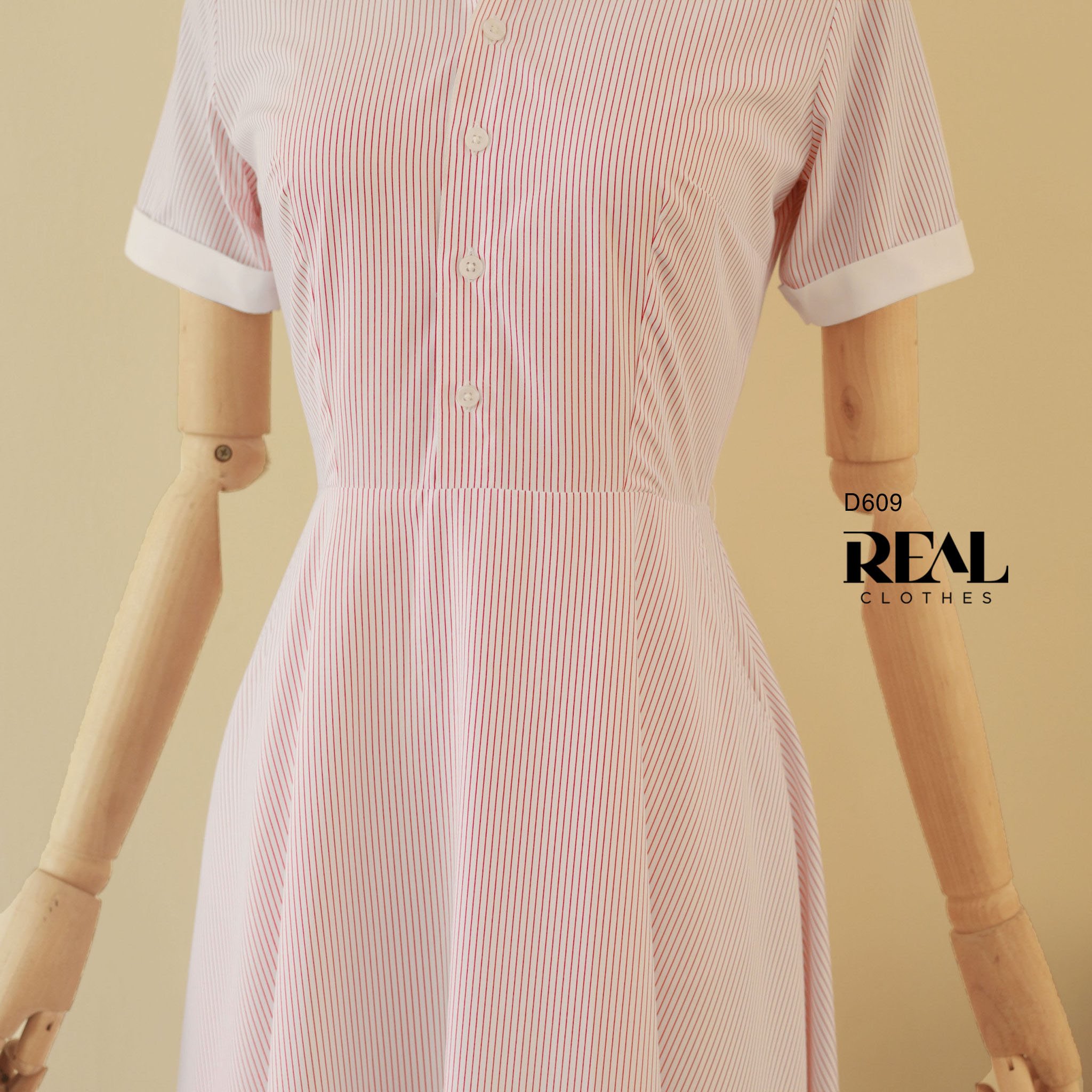 Đầm Sơ Mi Xòe Sọc Hồng