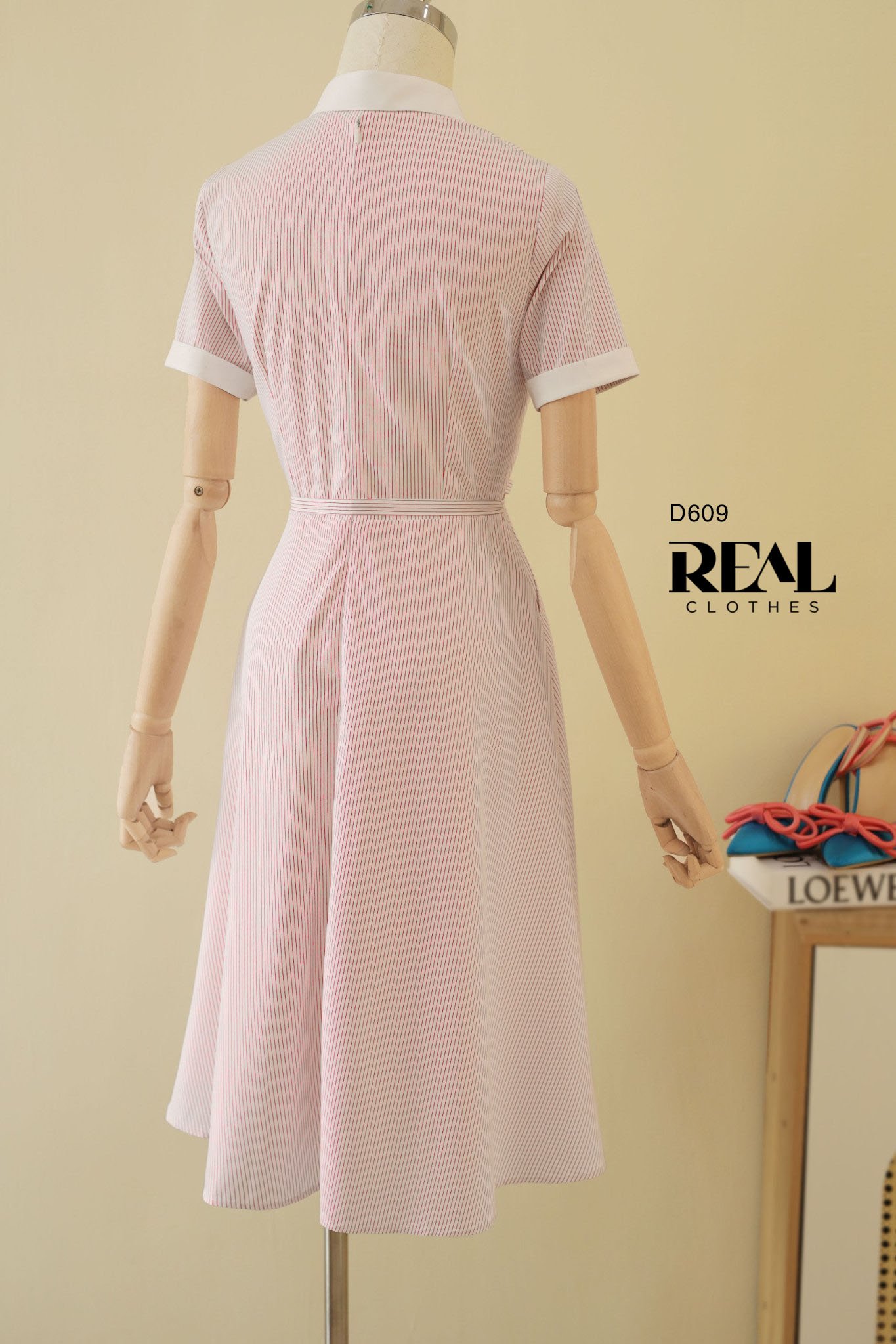 Đầm Sơ Mi Xòe Sọc Hồng