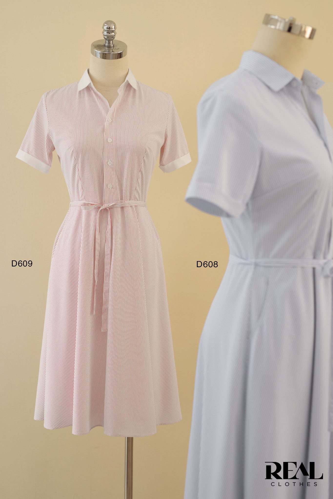 Đầm Sơ Mi Xòe Sọc Hồng