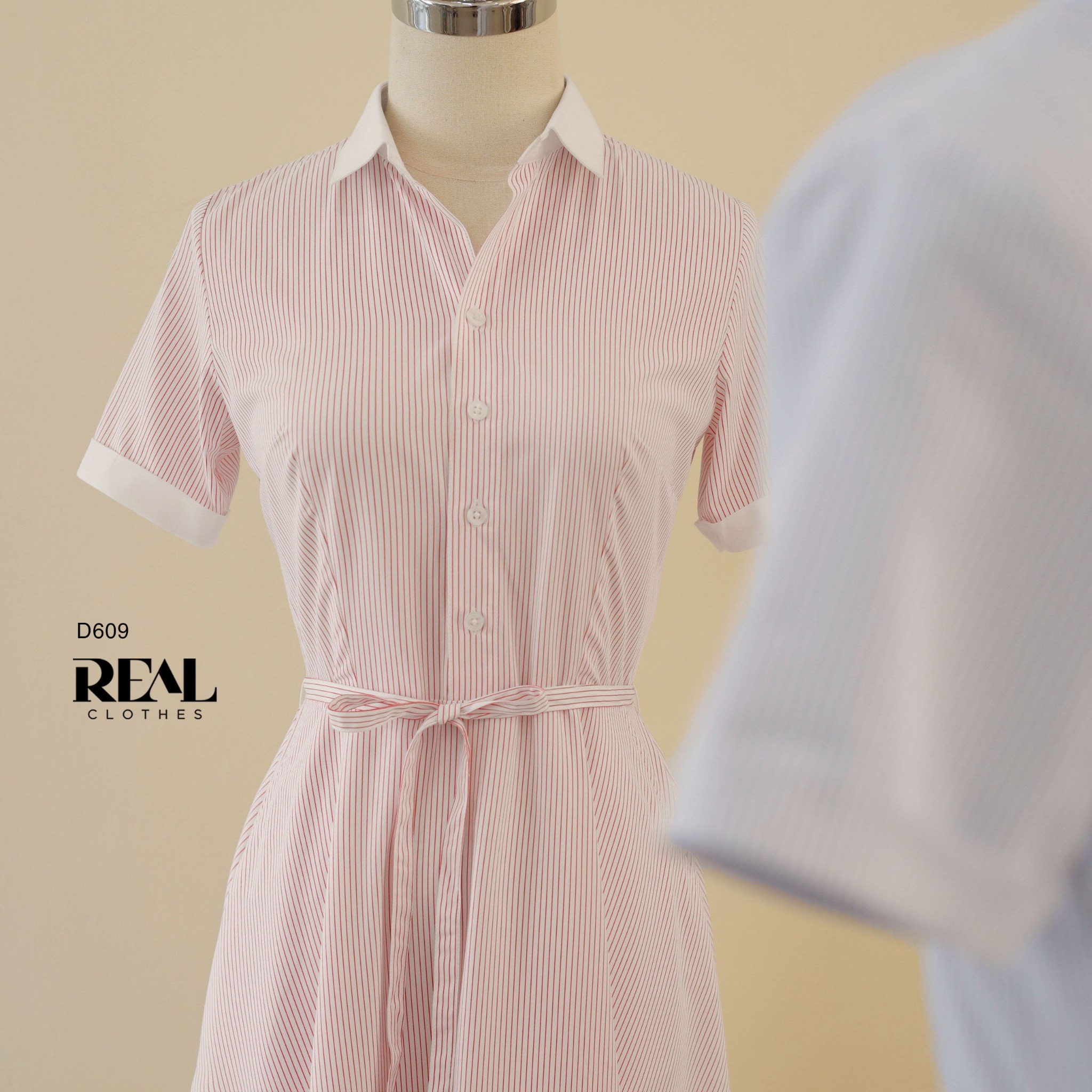 Đầm Sơ Mi Xòe Sọc Hồng