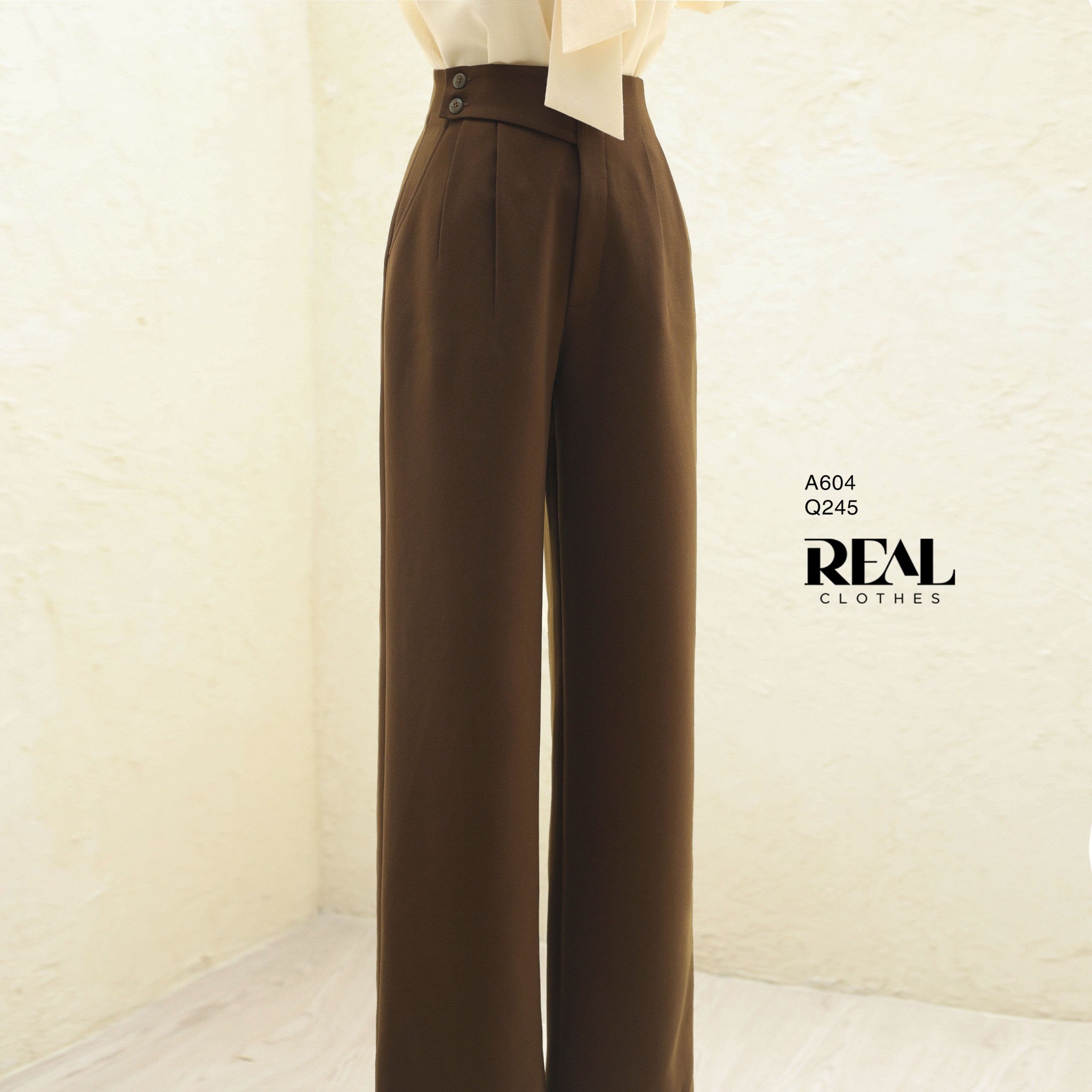 Quần suông Tokyo nút nâu đậm