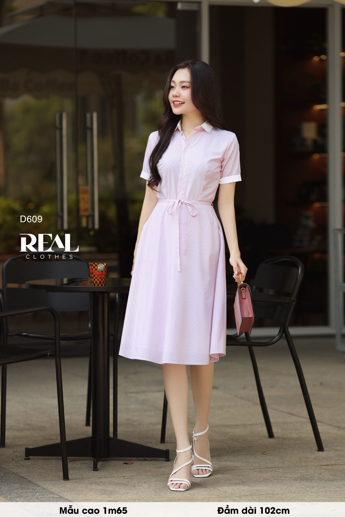 Đầm Sơ Mi Xòe Sọc Hồng