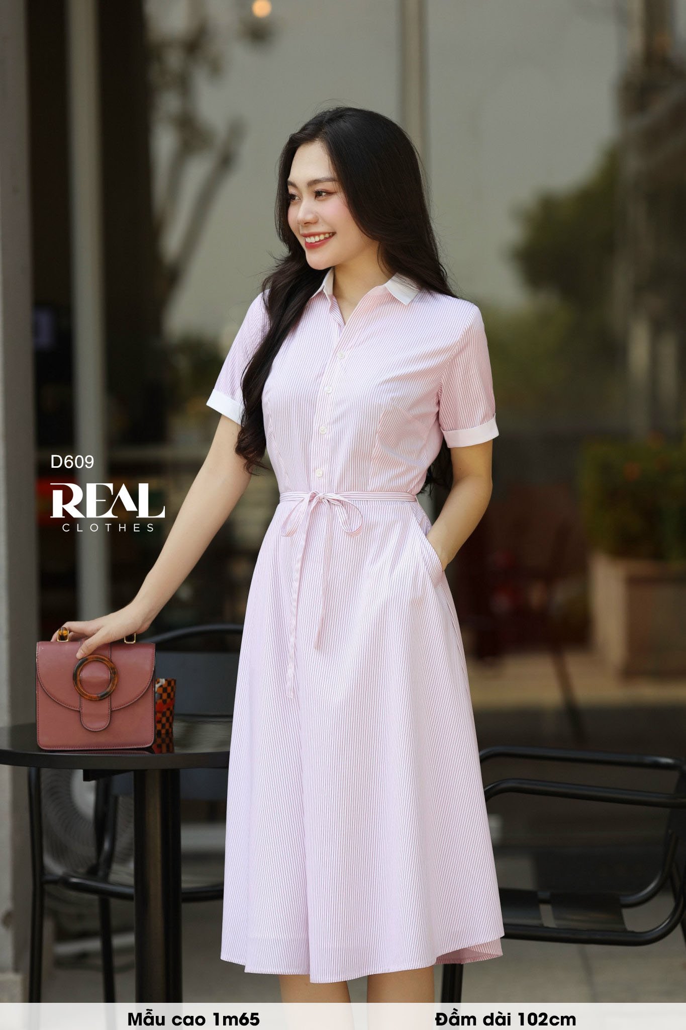 Đầm Sơ Mi Xòe Sọc Hồng