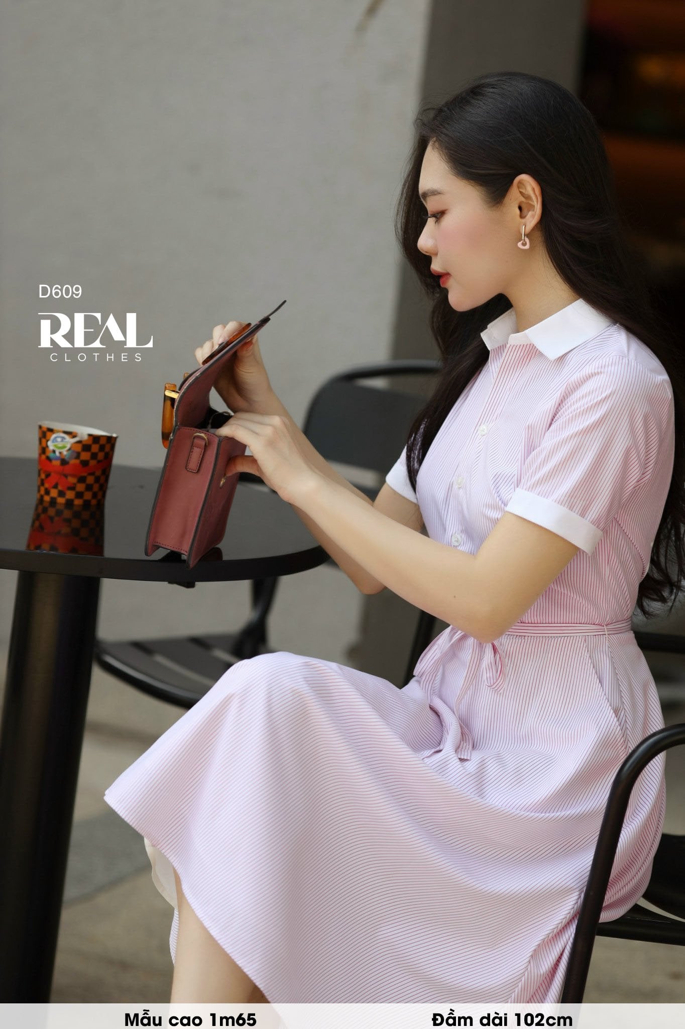 Đầm Sơ Mi Xòe Sọc Hồng