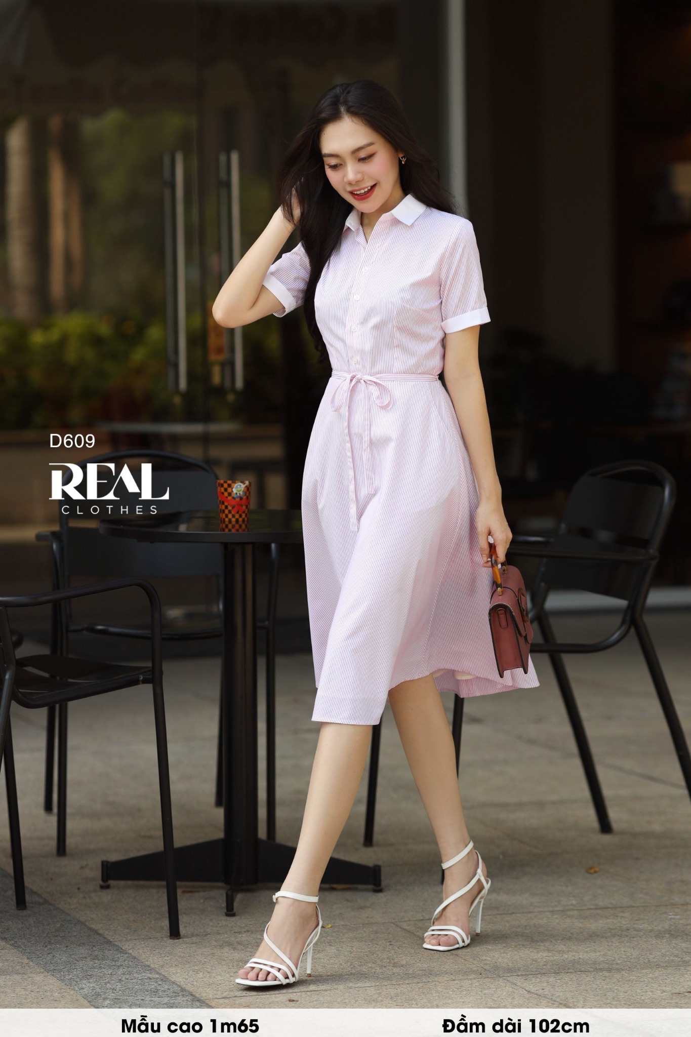 Đầm Sơ Mi Xòe Sọc Hồng