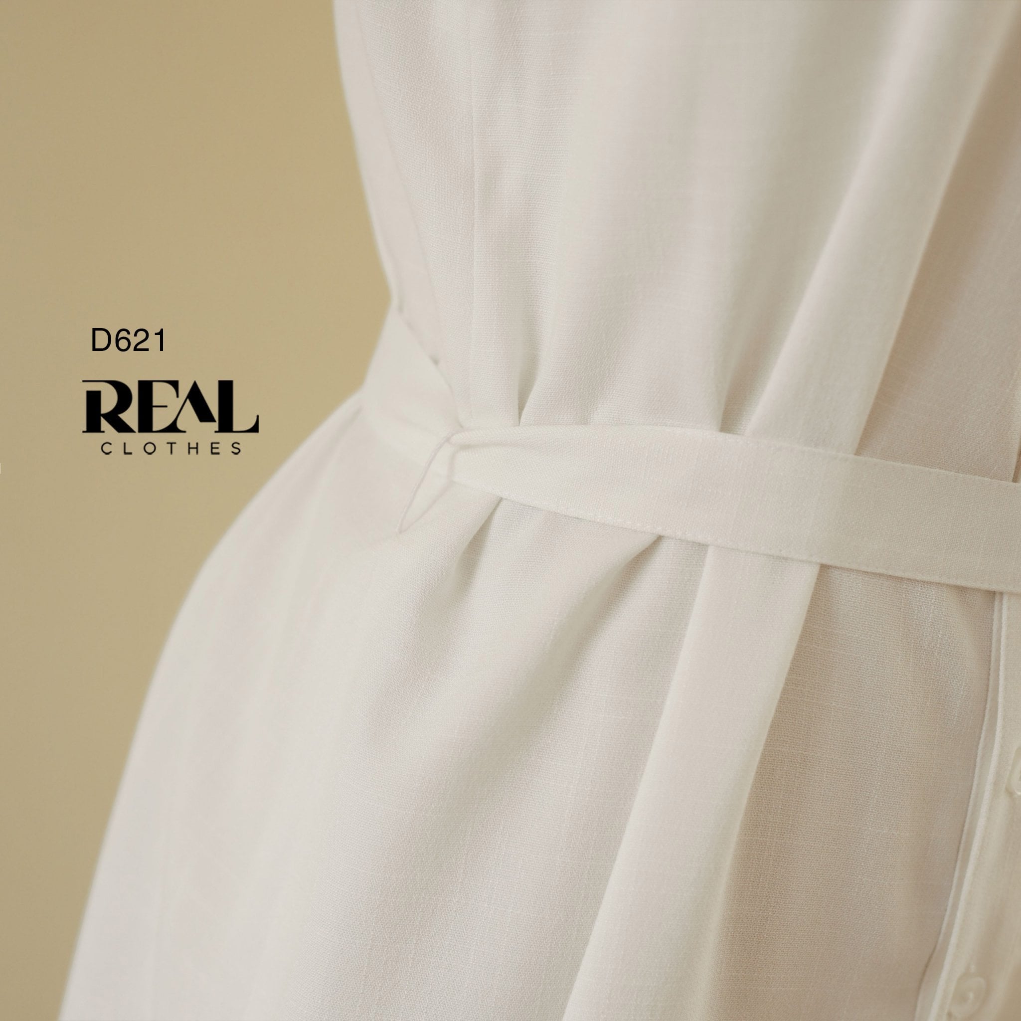 Đầm sơ mi cổ trụ linen trắng SALE