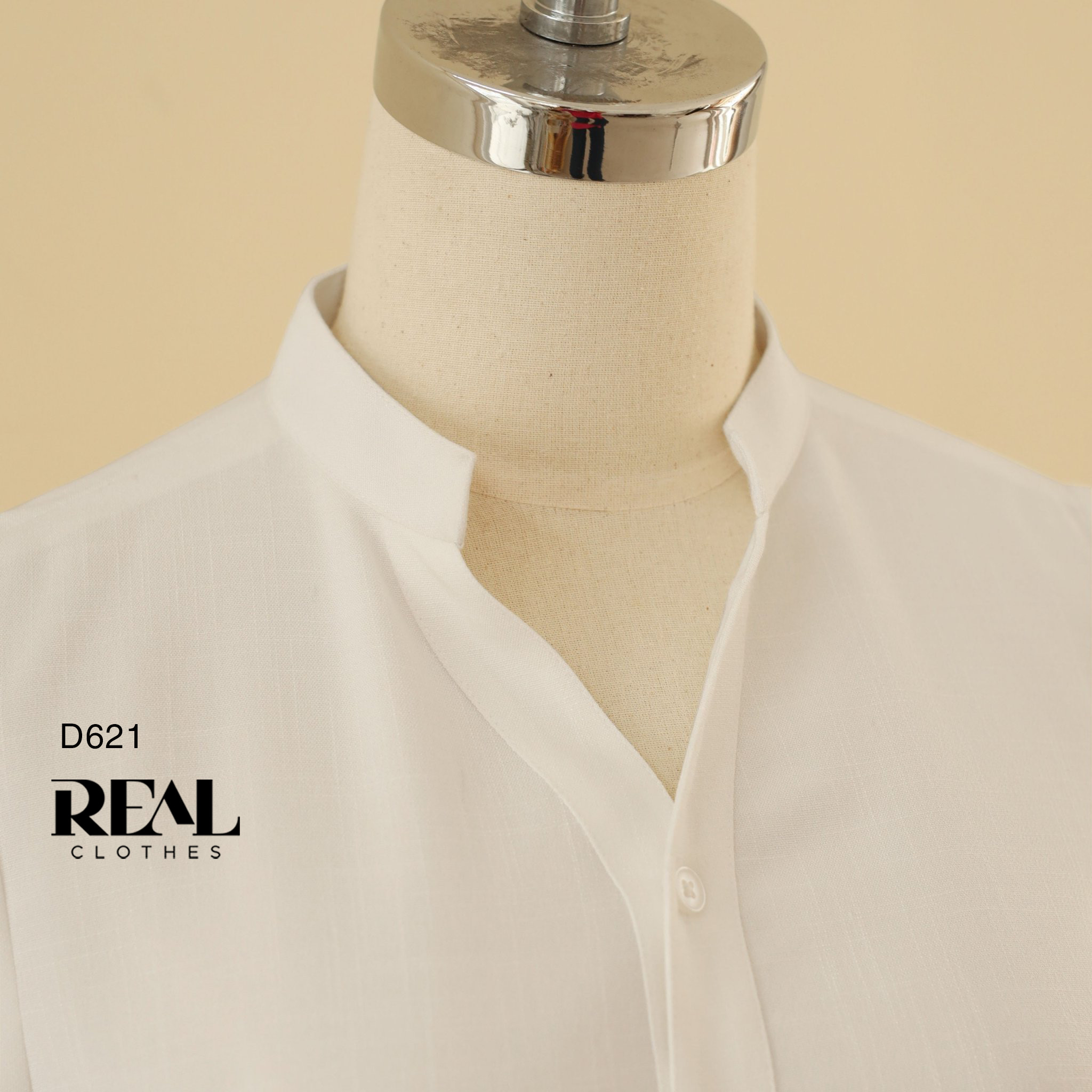 Đầm sơ mi cổ trụ linen trắng SALE