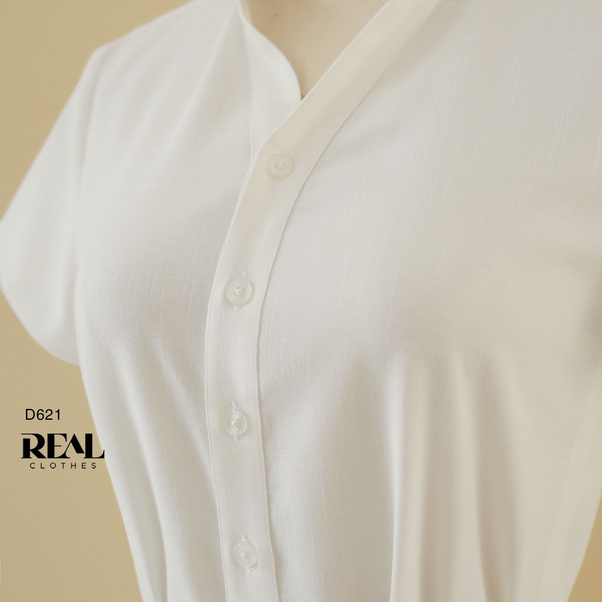 Đầm sơ mi cổ trụ linen trắng SALE