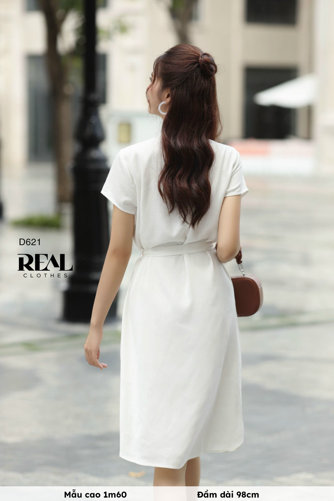 Đầm sơ mi cổ trụ linen trắng SALE