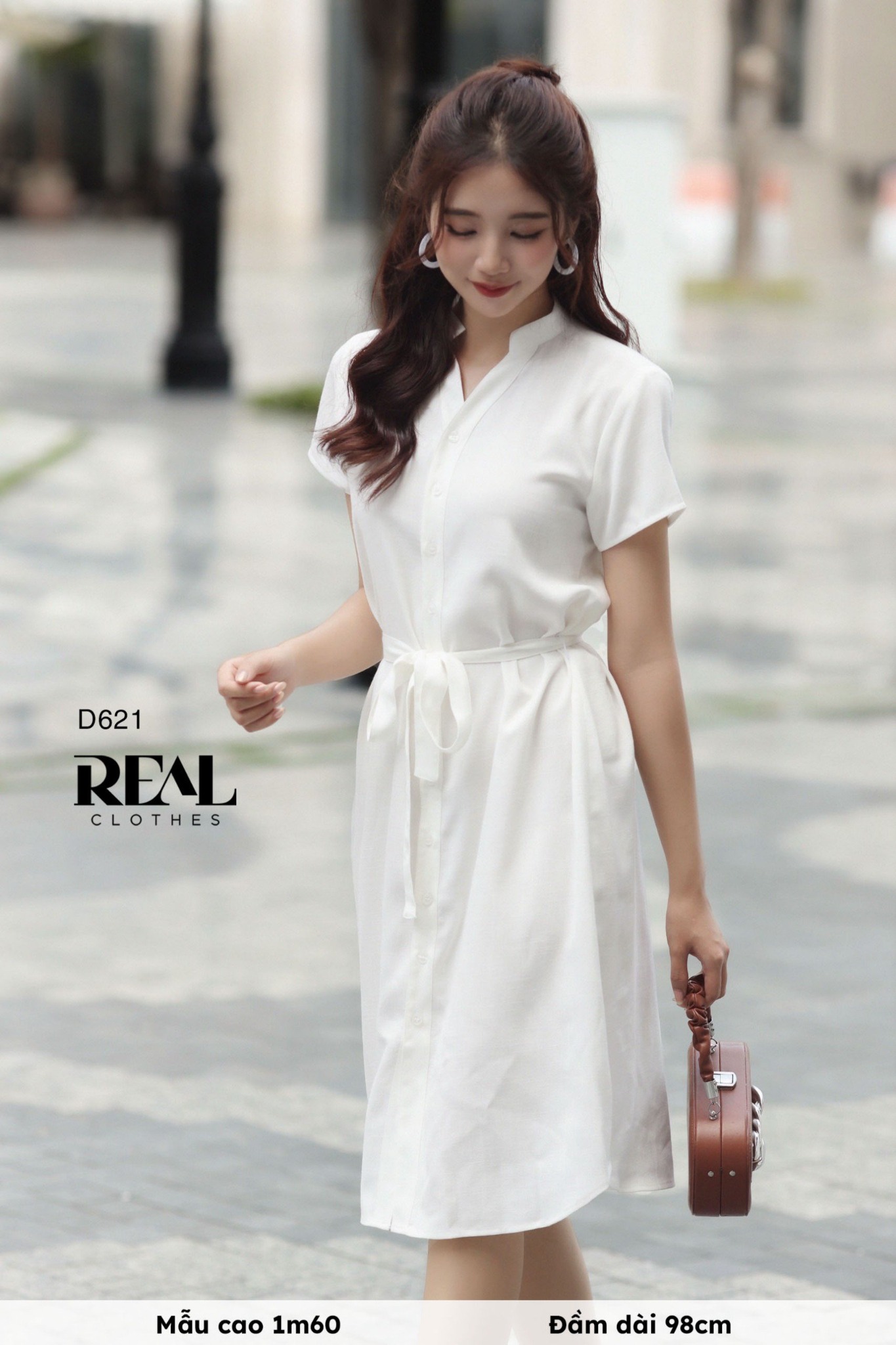 Đầm sơ mi cổ trụ linen trắng SALE