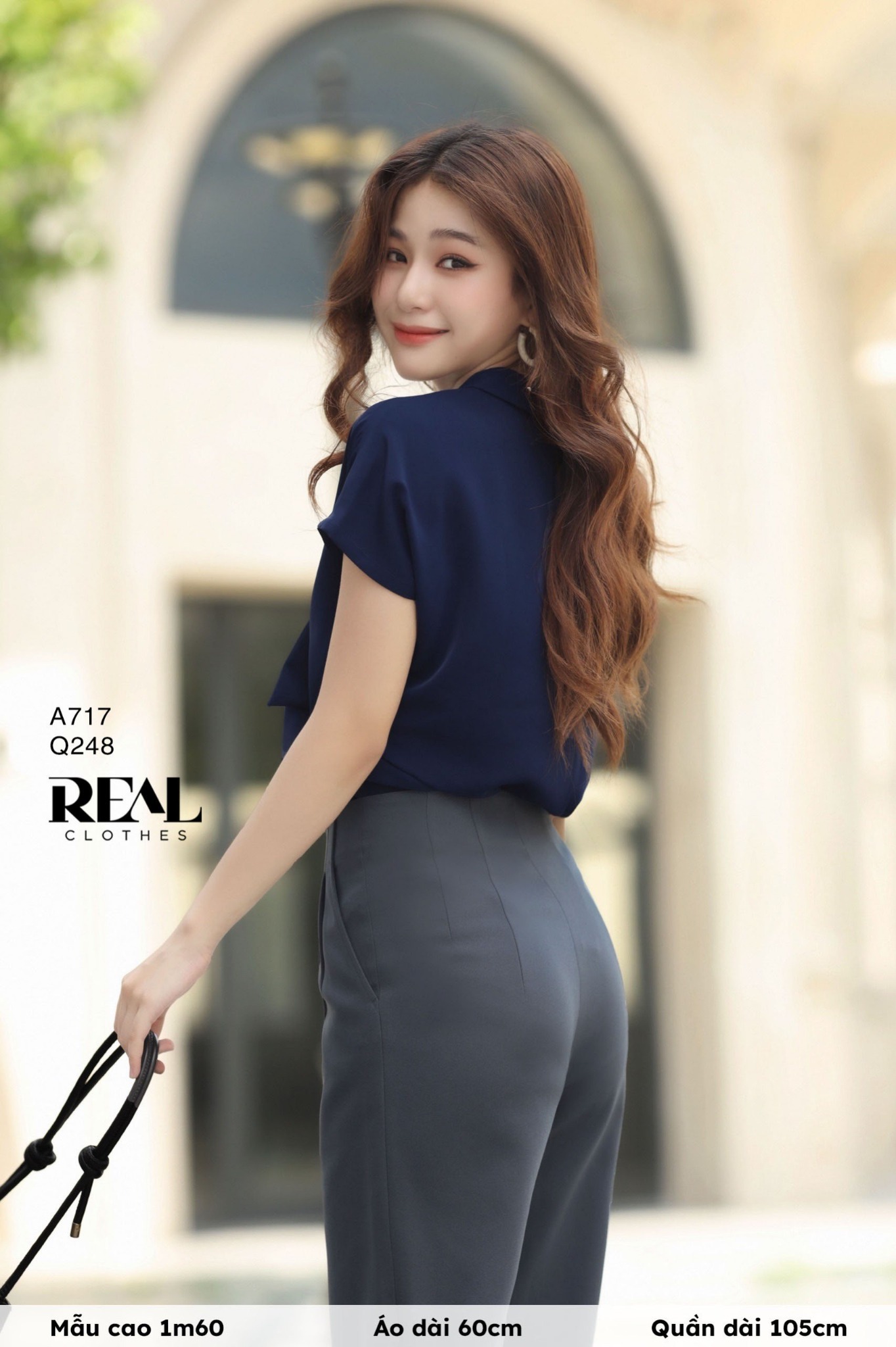 Quần suông Tokyo nút xám đậm