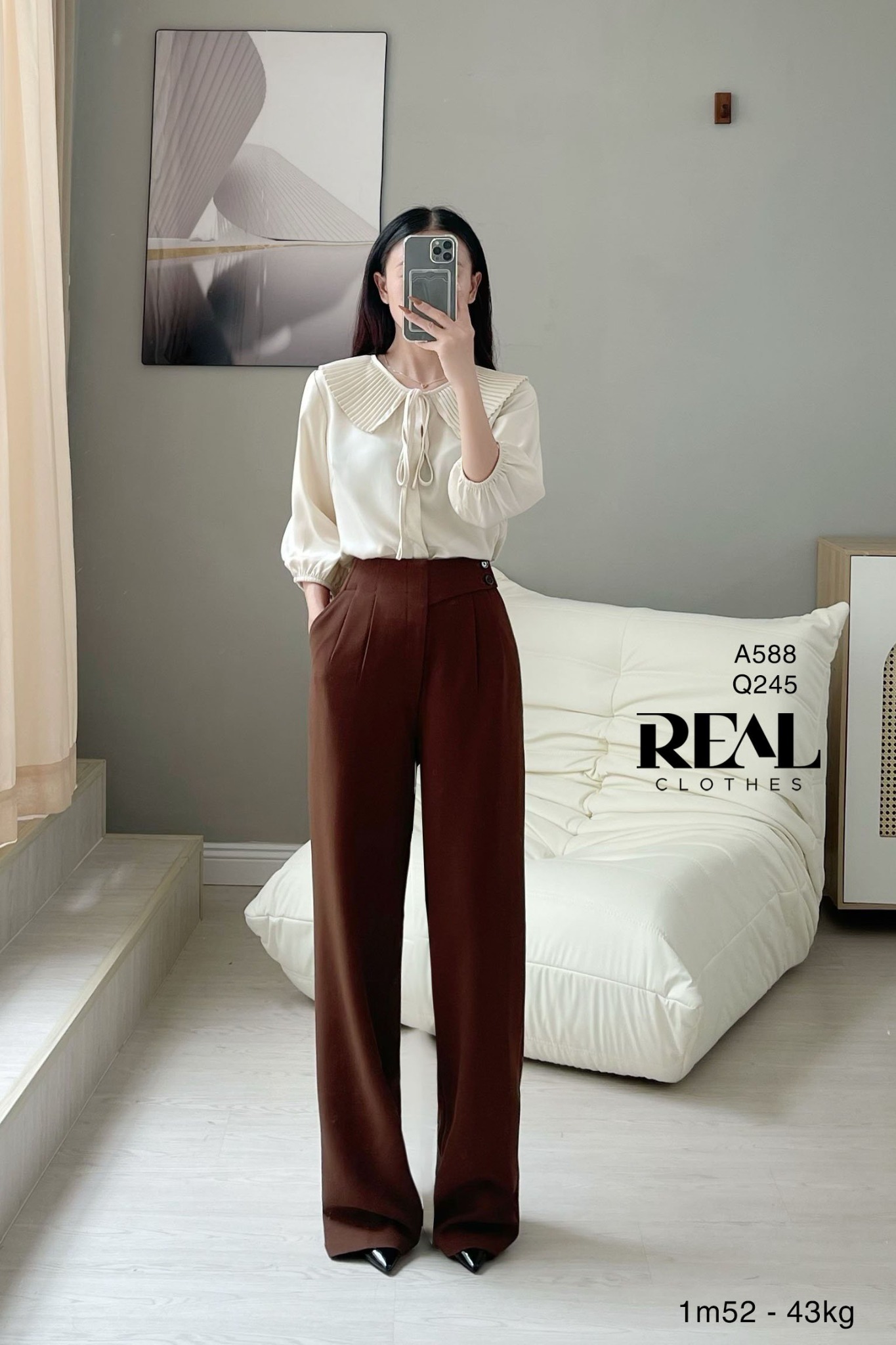 Quần suông Tokyo nút nâu đậm