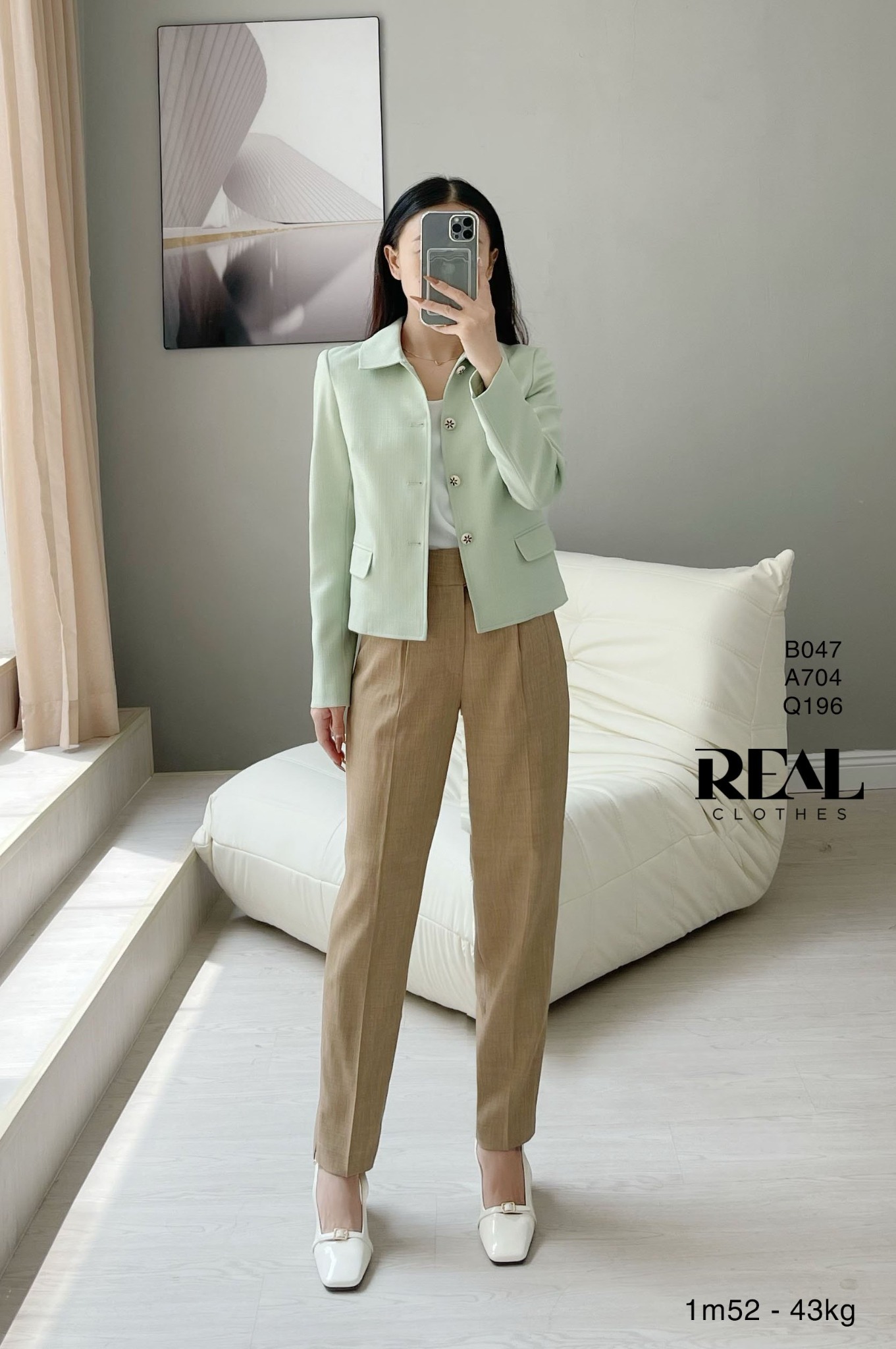 Blazer cổ lá sen xanh bơ