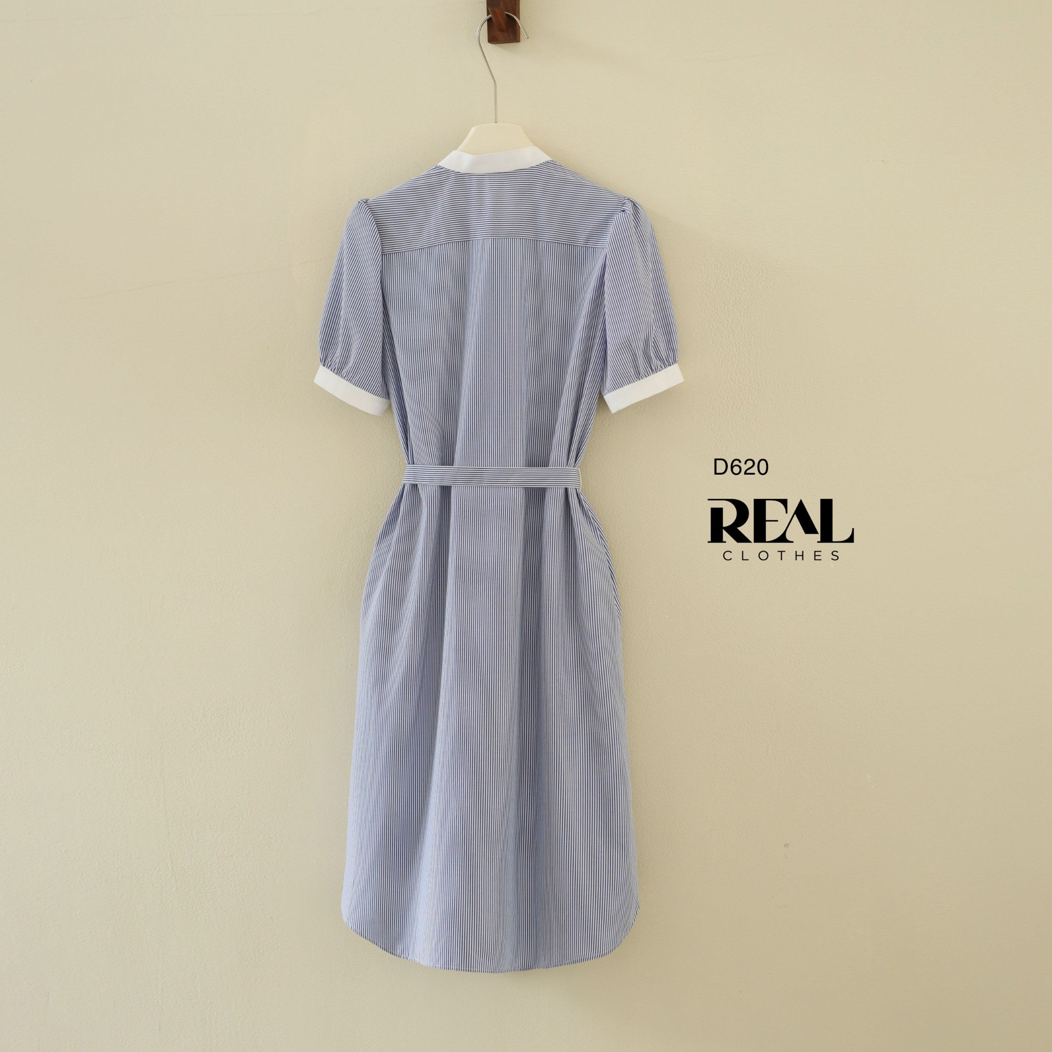 Đầm sơ mi cổ trụ sọc xanh SALE - size XS