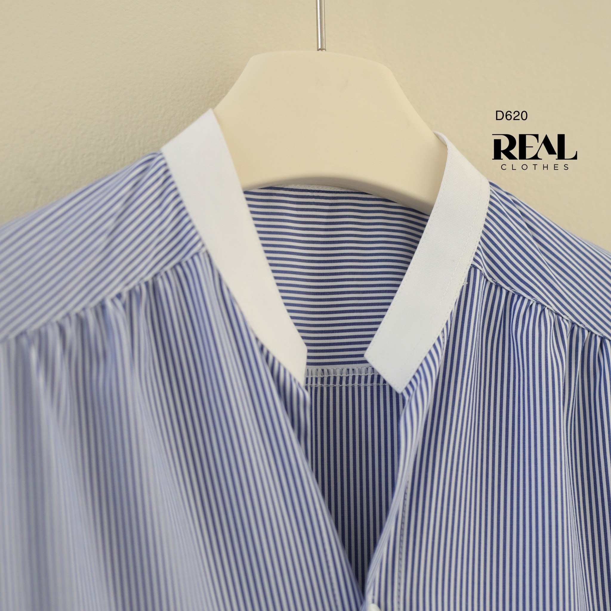 Đầm sơ mi cổ trụ sọc xanh SALE - size XS