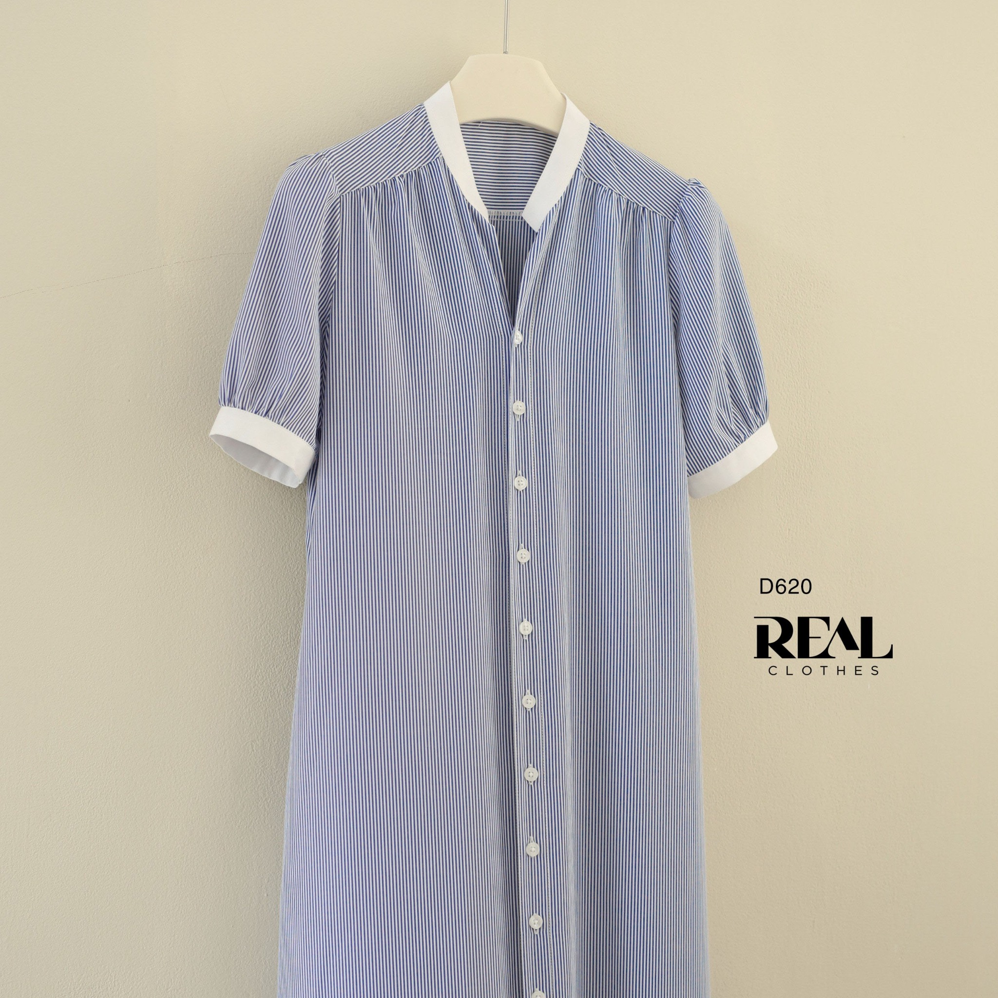 Đầm sơ mi cổ trụ sọc xanh SALE - size XS