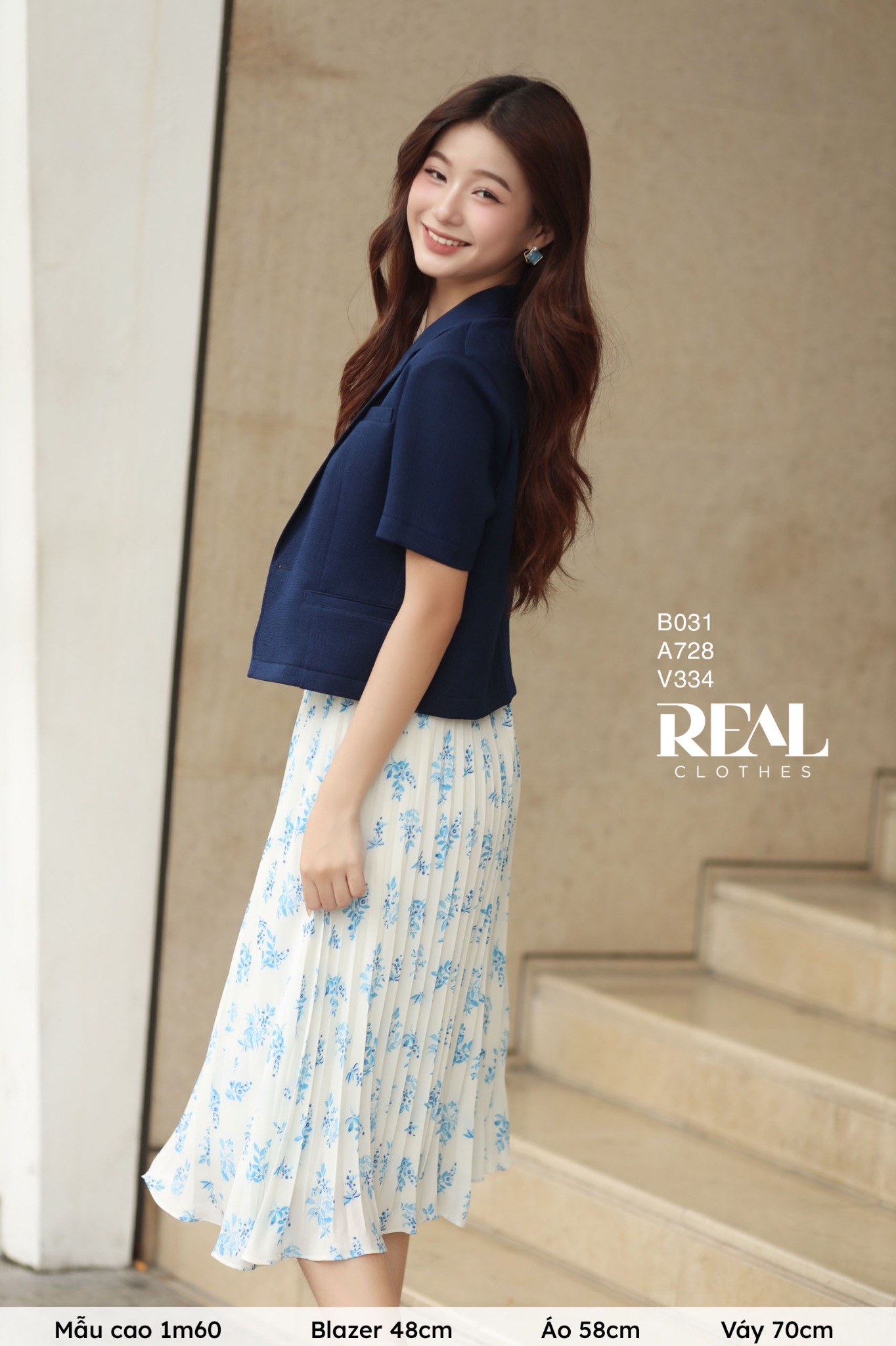 Váy rẻ quạt hoa blue FINAL SALE - size XS