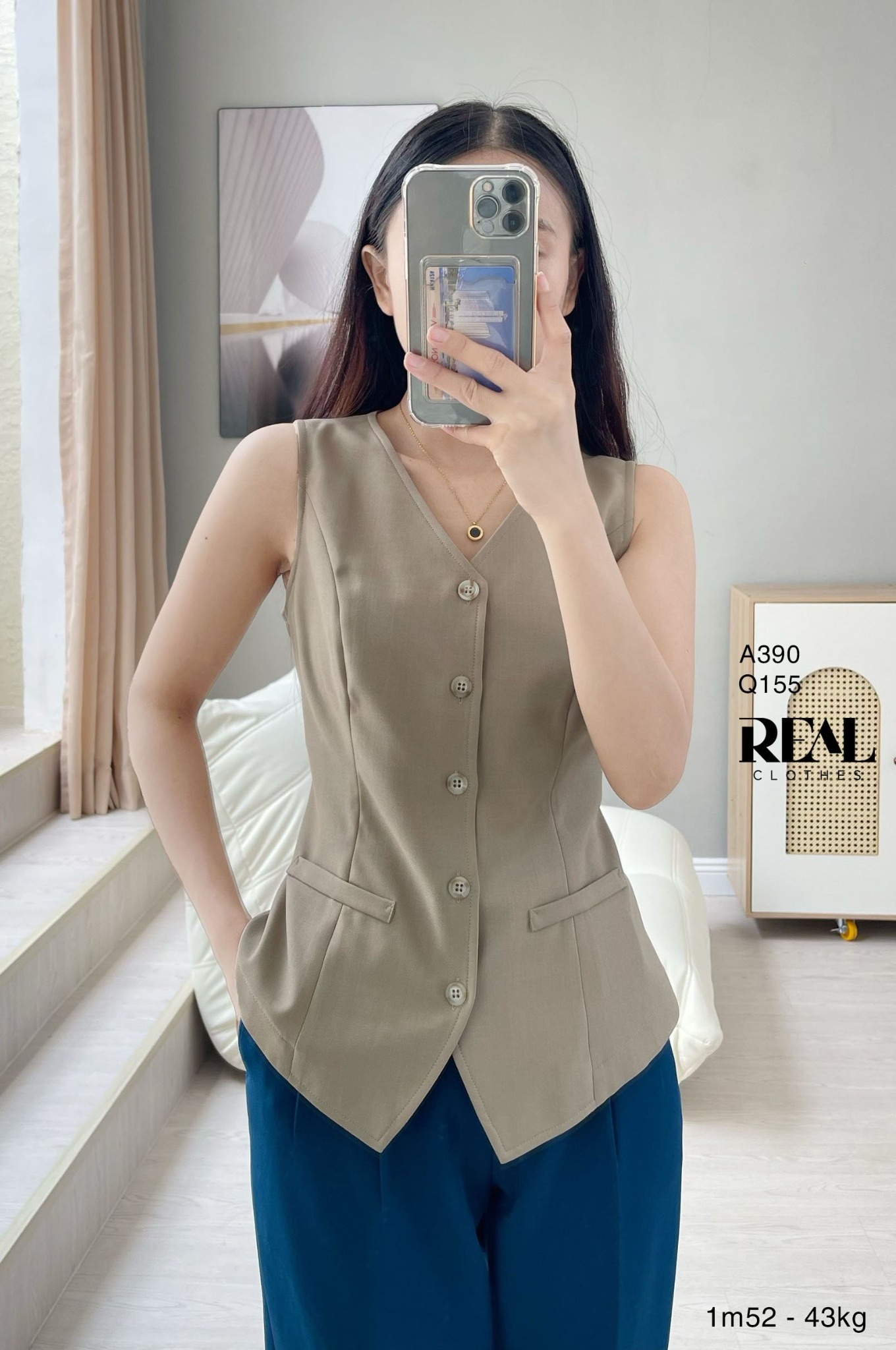 Quần lưng cao cindy xanh cổ vịt SALE