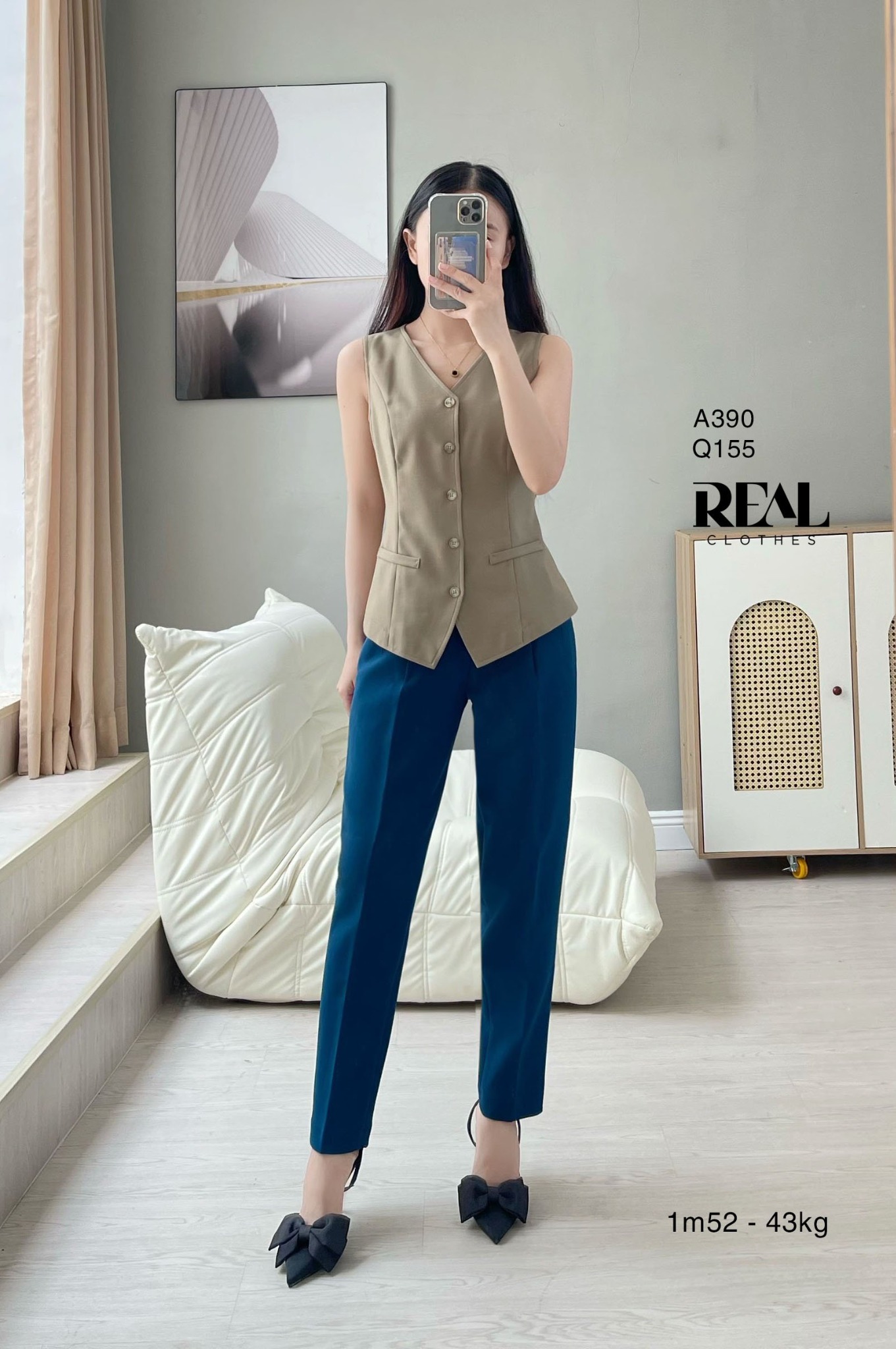 Quần lưng cao cindy xanh cổ vịt SALE