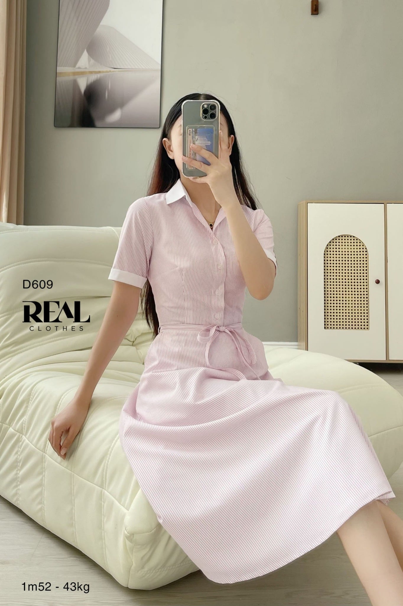 Đầm Sơ Mi Xòe Sọc Hồng