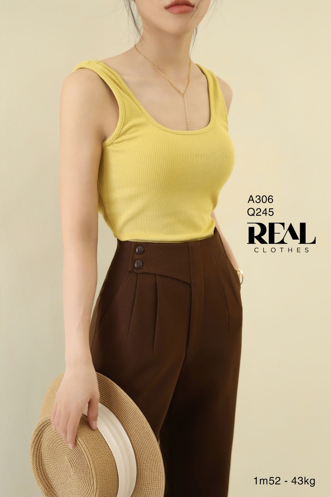 Quần suông Tokyo nút nâu đậm