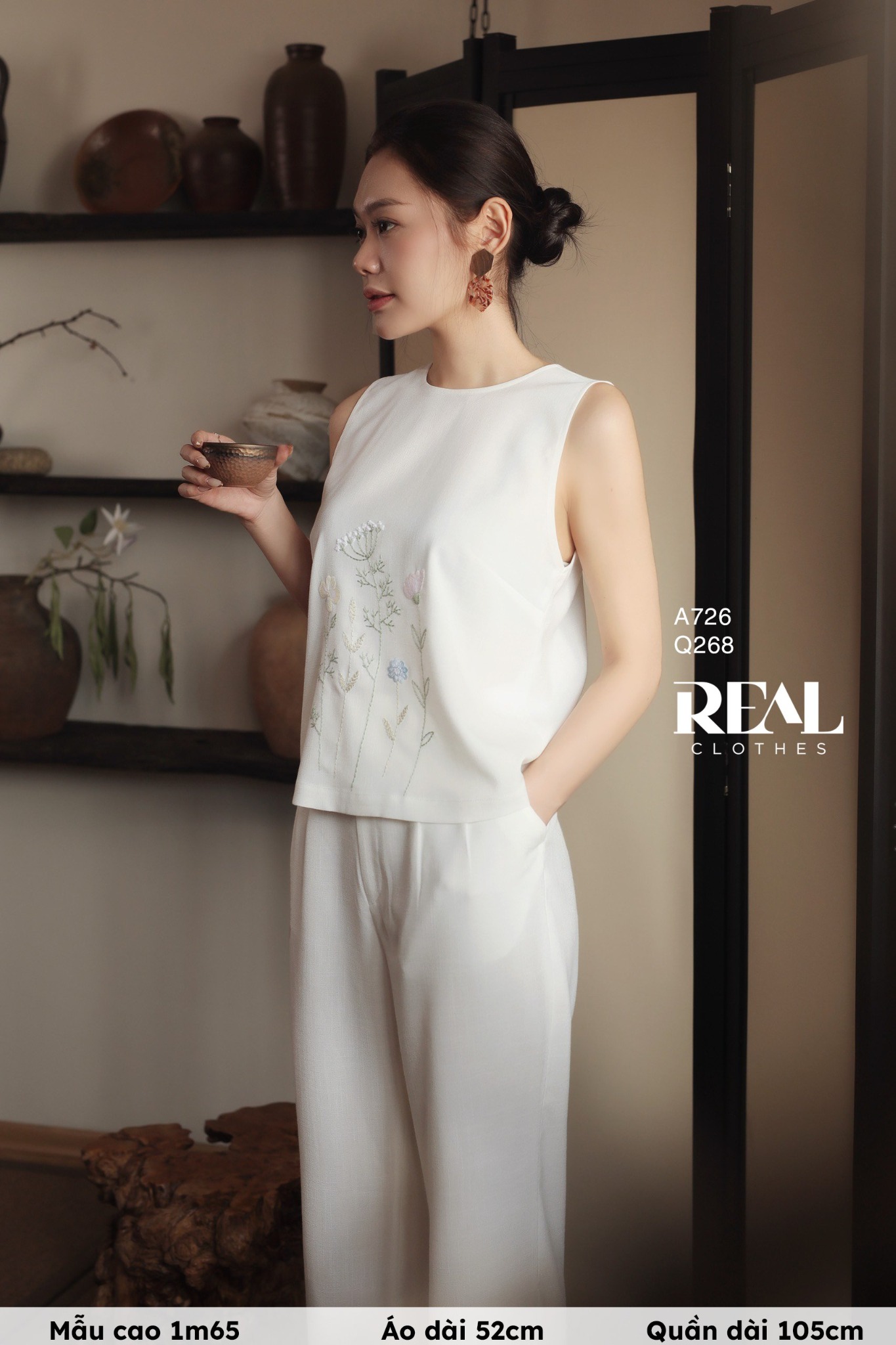 Quần suông Tokyo nút linen trắng