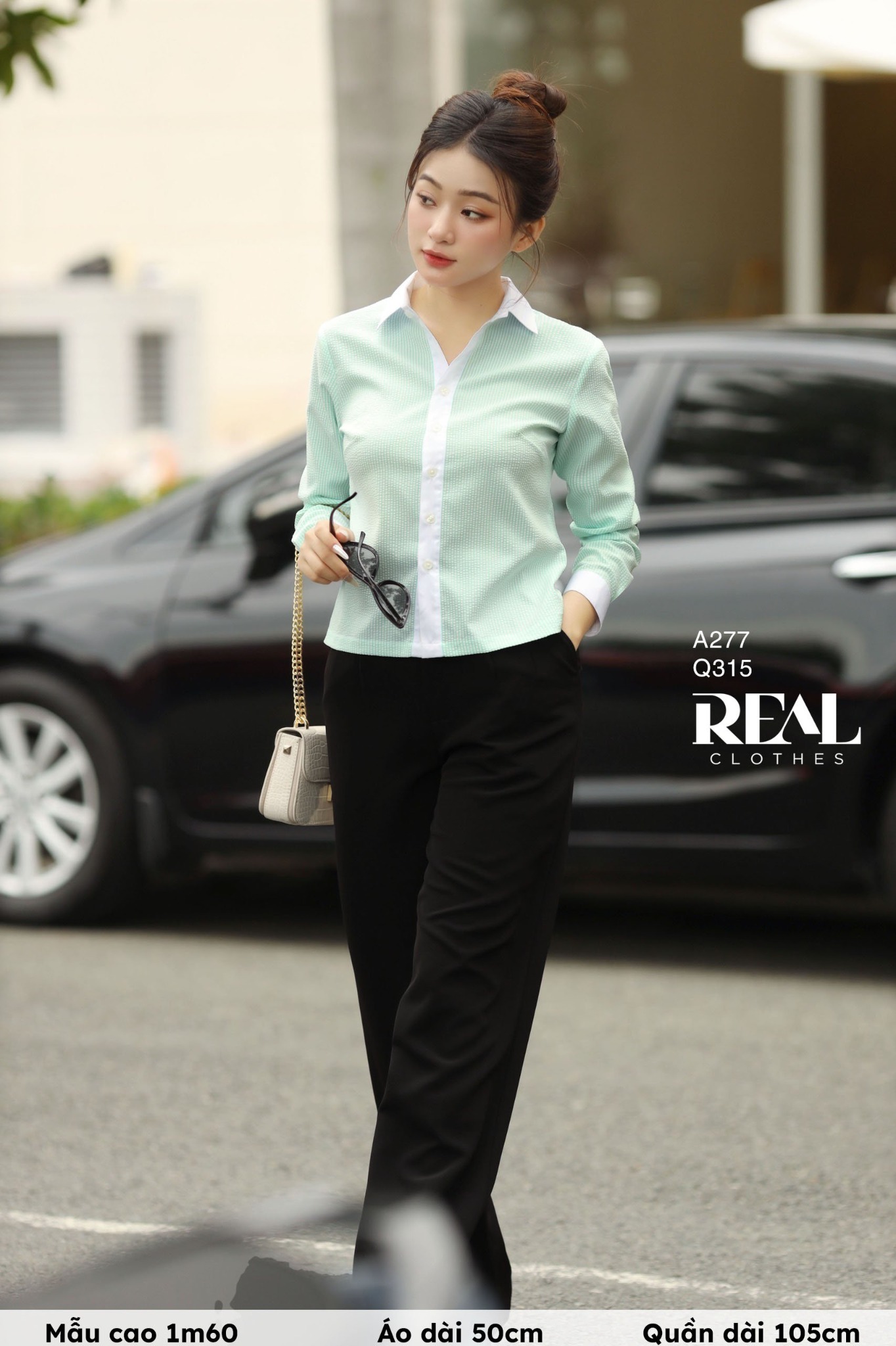 Sơ mi crop xốp sọc mint SALE - size XS