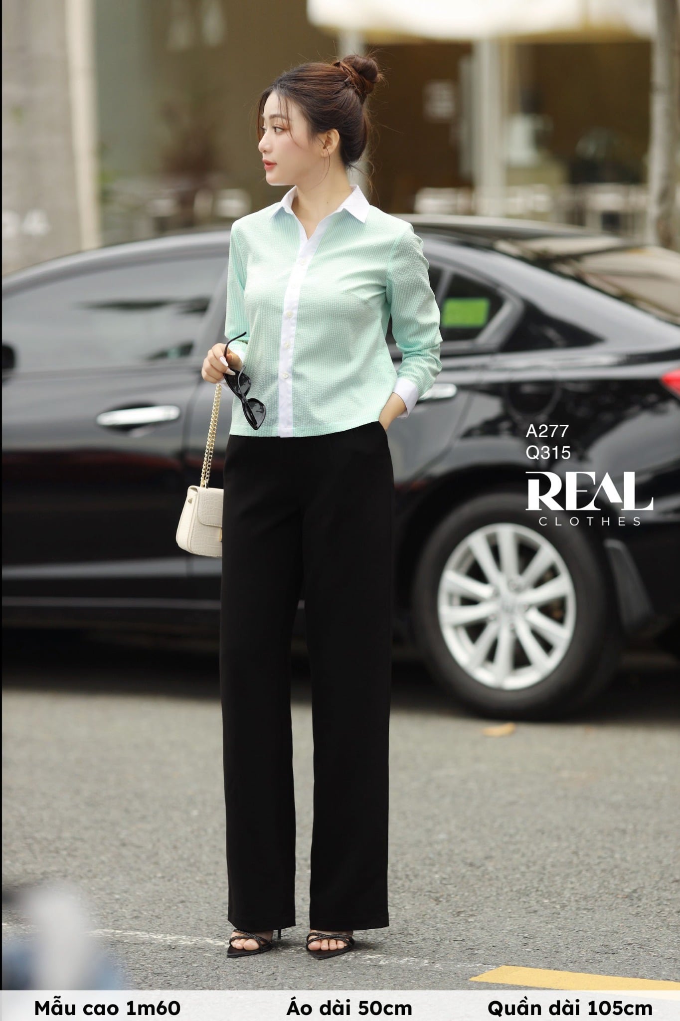 Sơ mi crop xốp sọc mint SALE - size XS