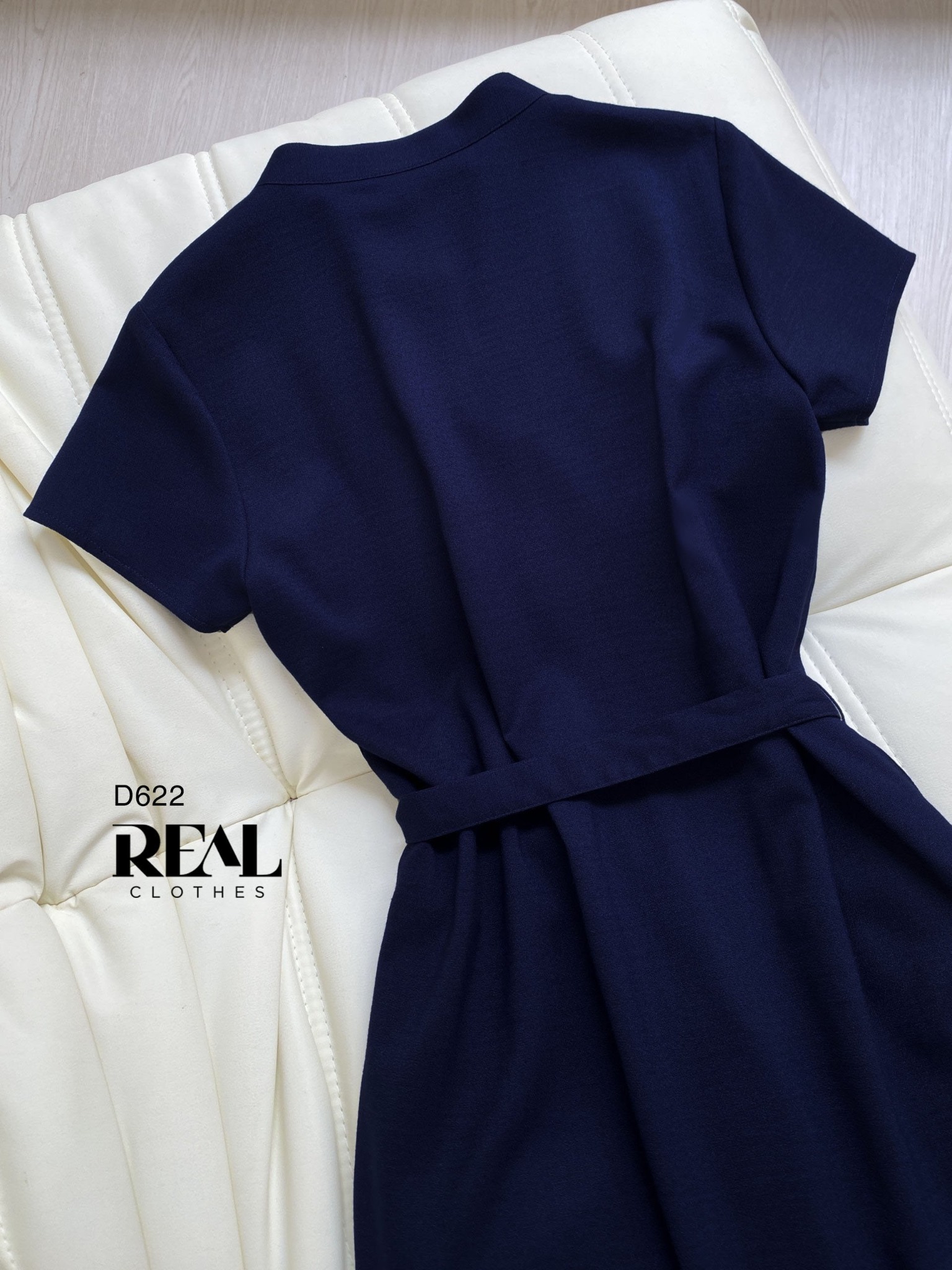 Đầm Sơ Mi Cổ Trụ Linen Navy