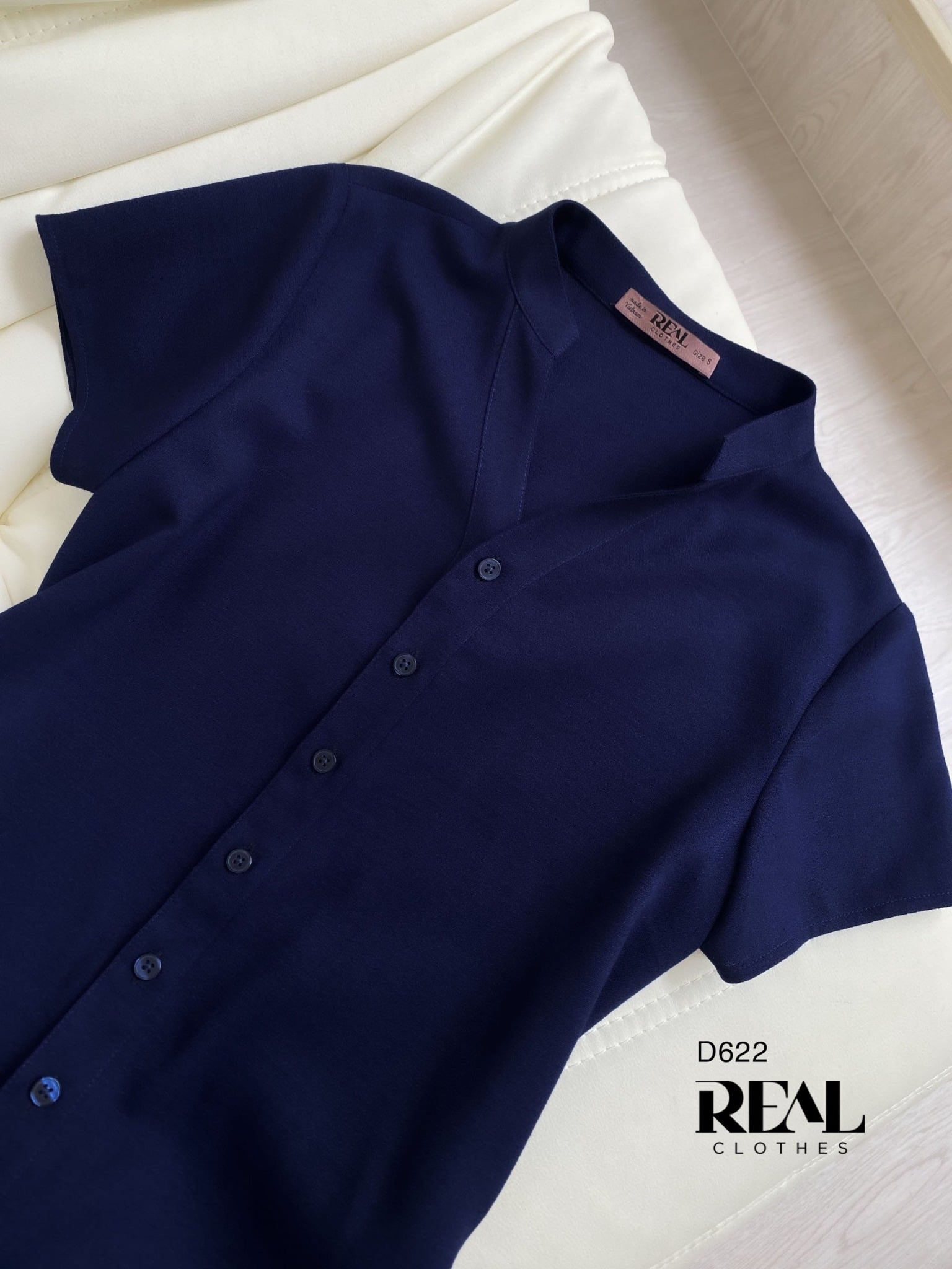 Đầm Sơ Mi Cổ Trụ Linen Navy