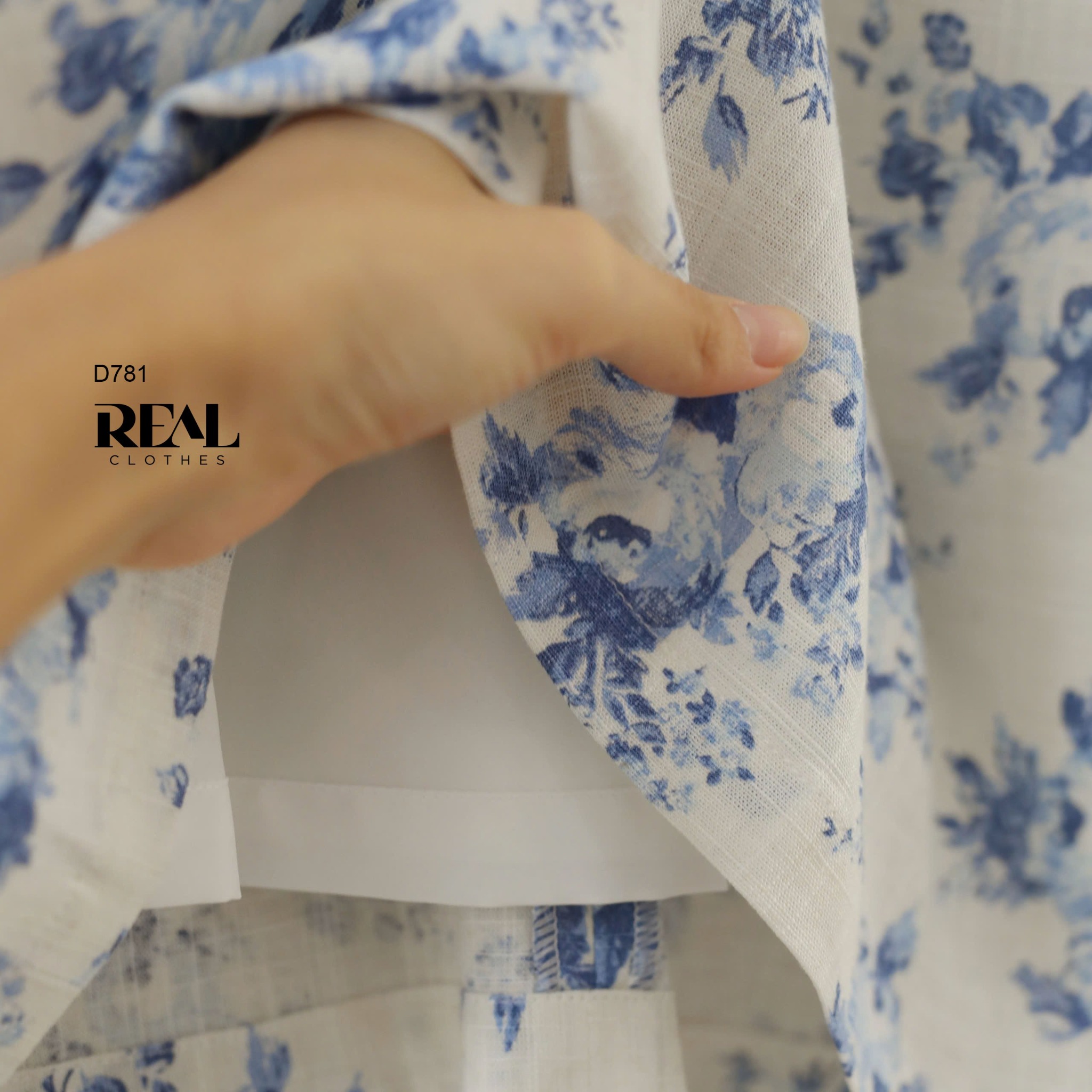 Đầm suông hoa xanh cổ lá sen SALE