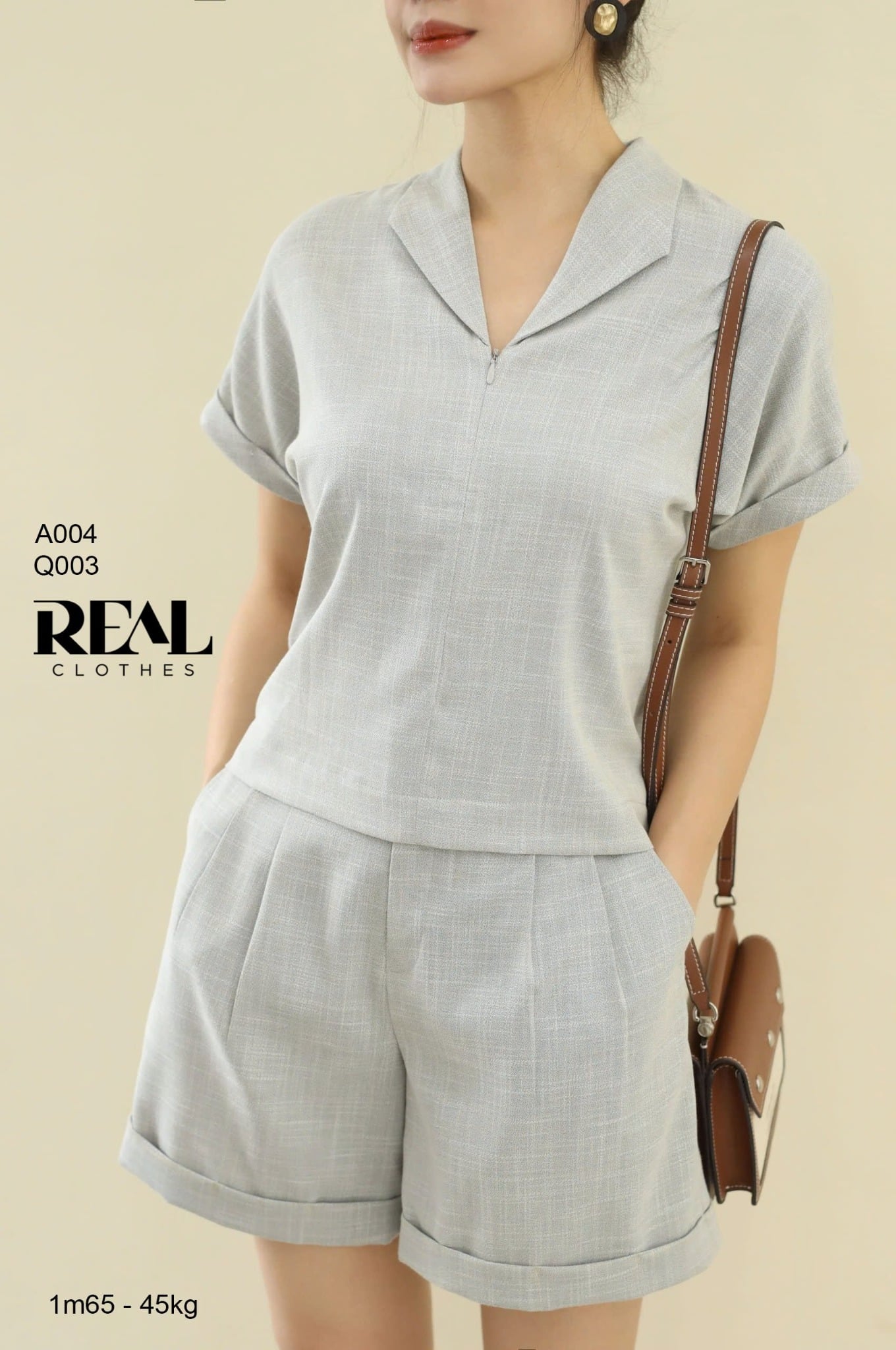 Quần short lưng thun linen xám SALE
