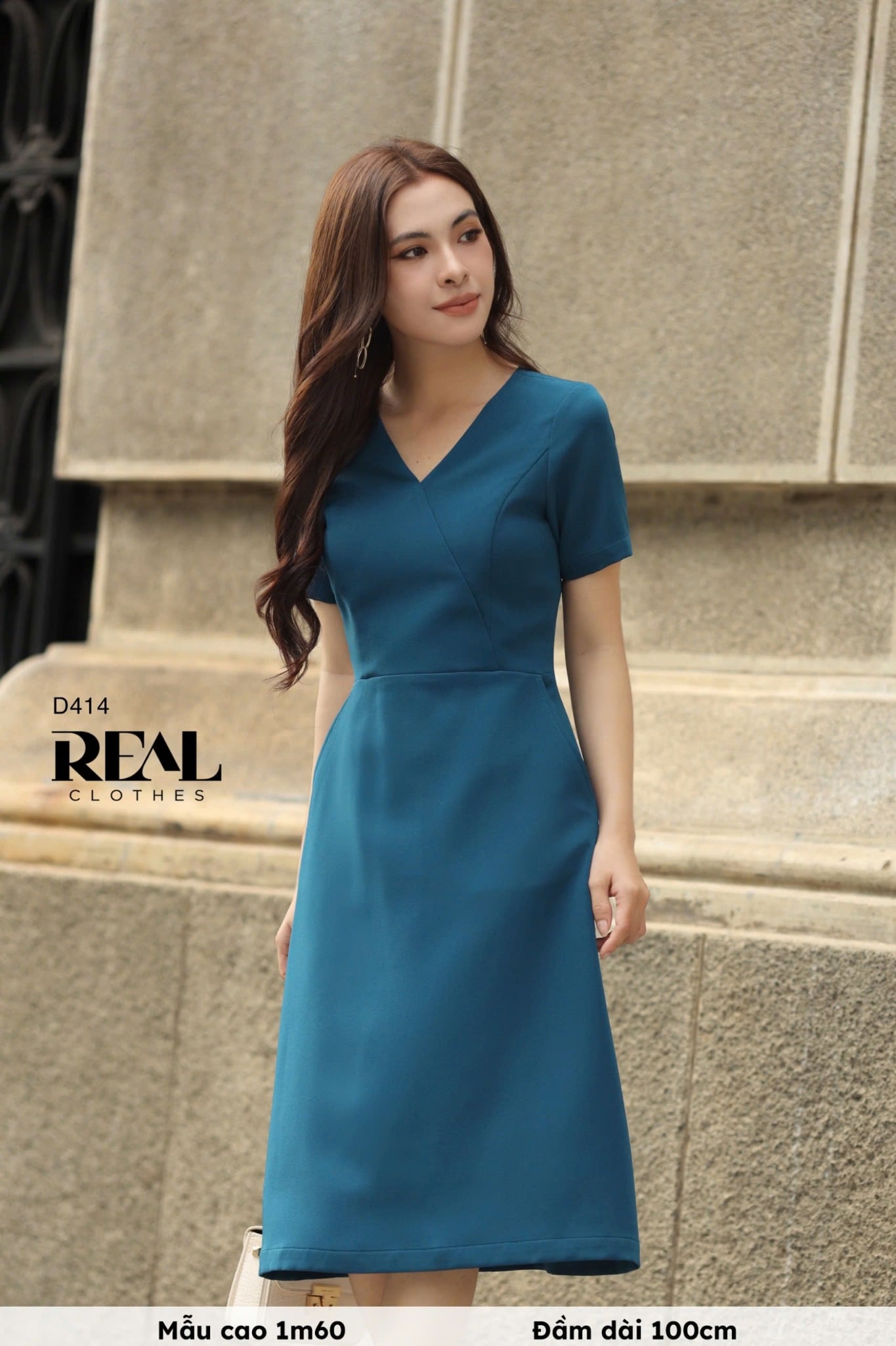 Đầm sarah xanh cổ vịt