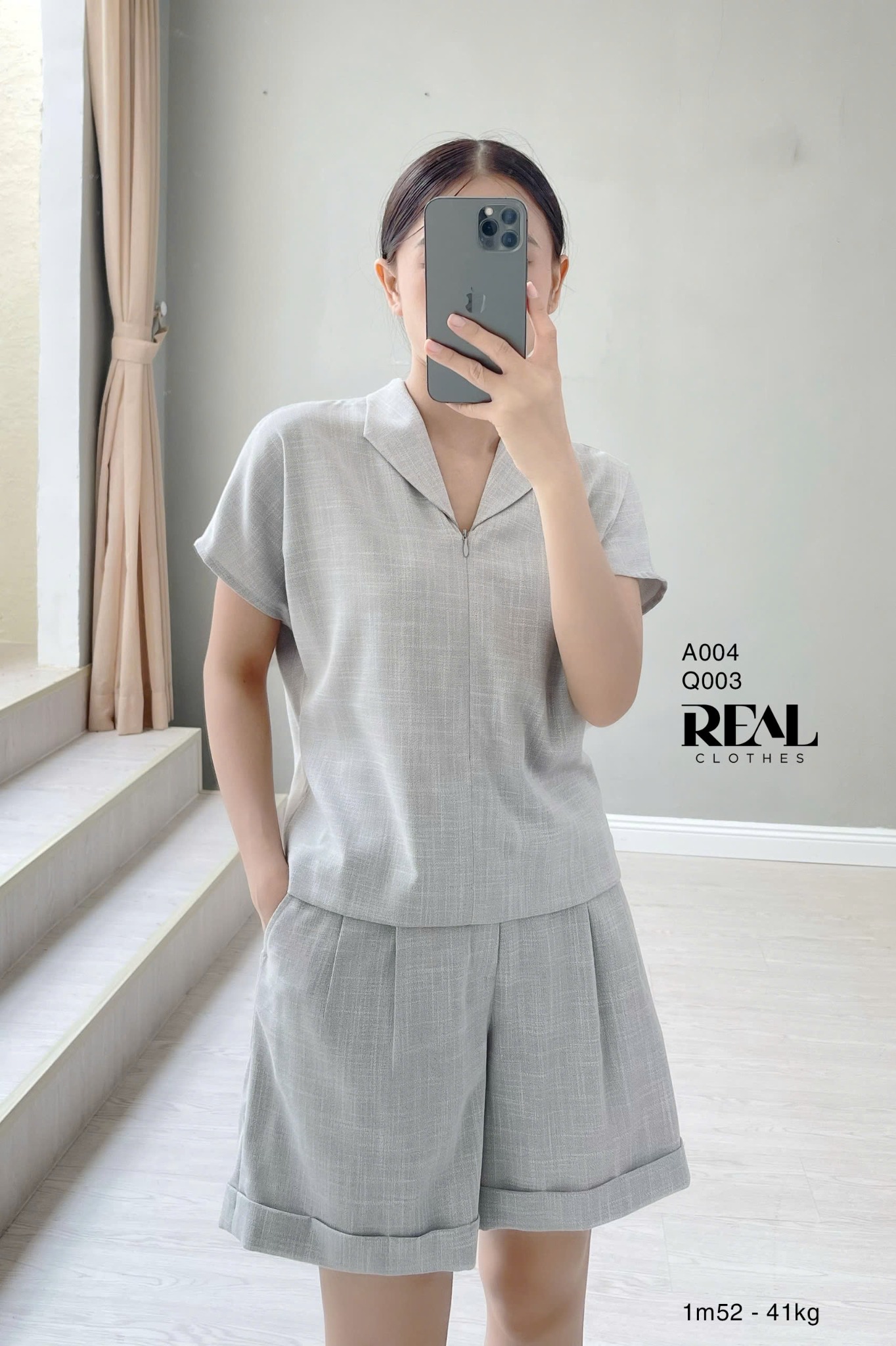 Quần short lưng thun linen xám SALE