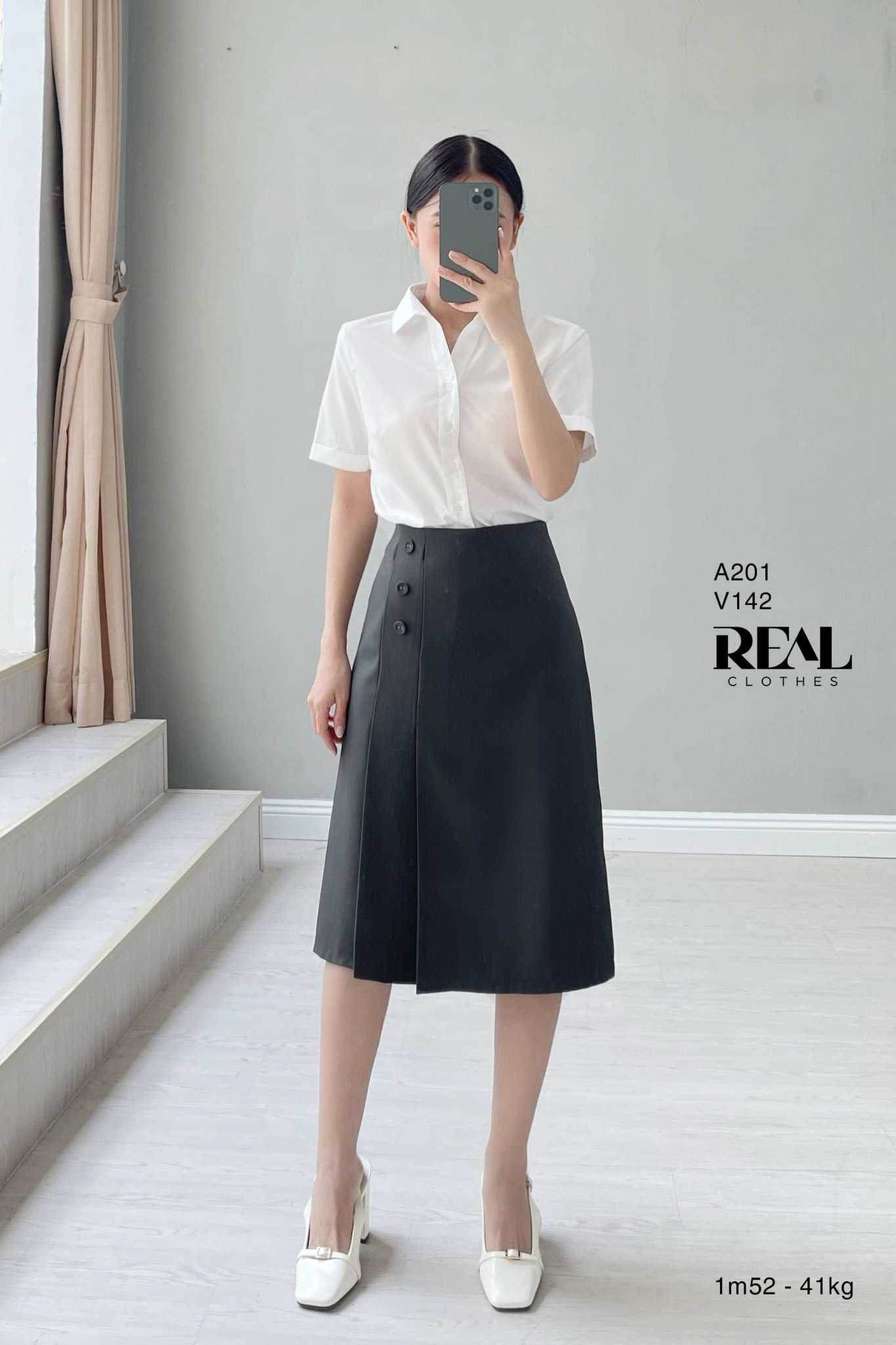 Sơ mi lụa sồi trắng tay đủ