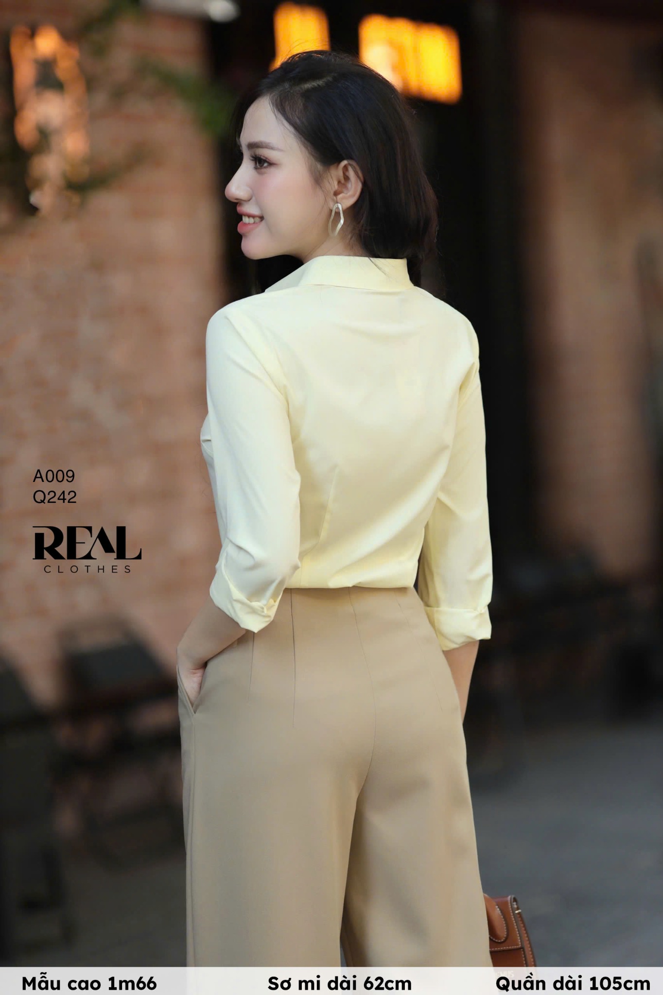 Quần suông Tokyo nút cà phê sữa