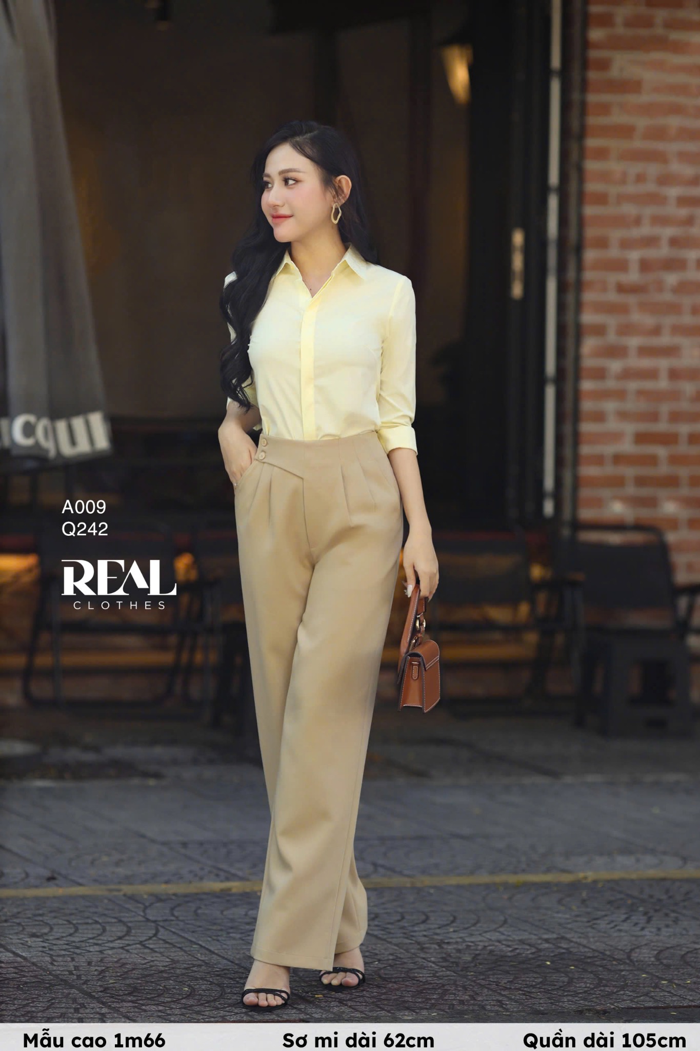 Quần suông Tokyo nút cà phê sữa