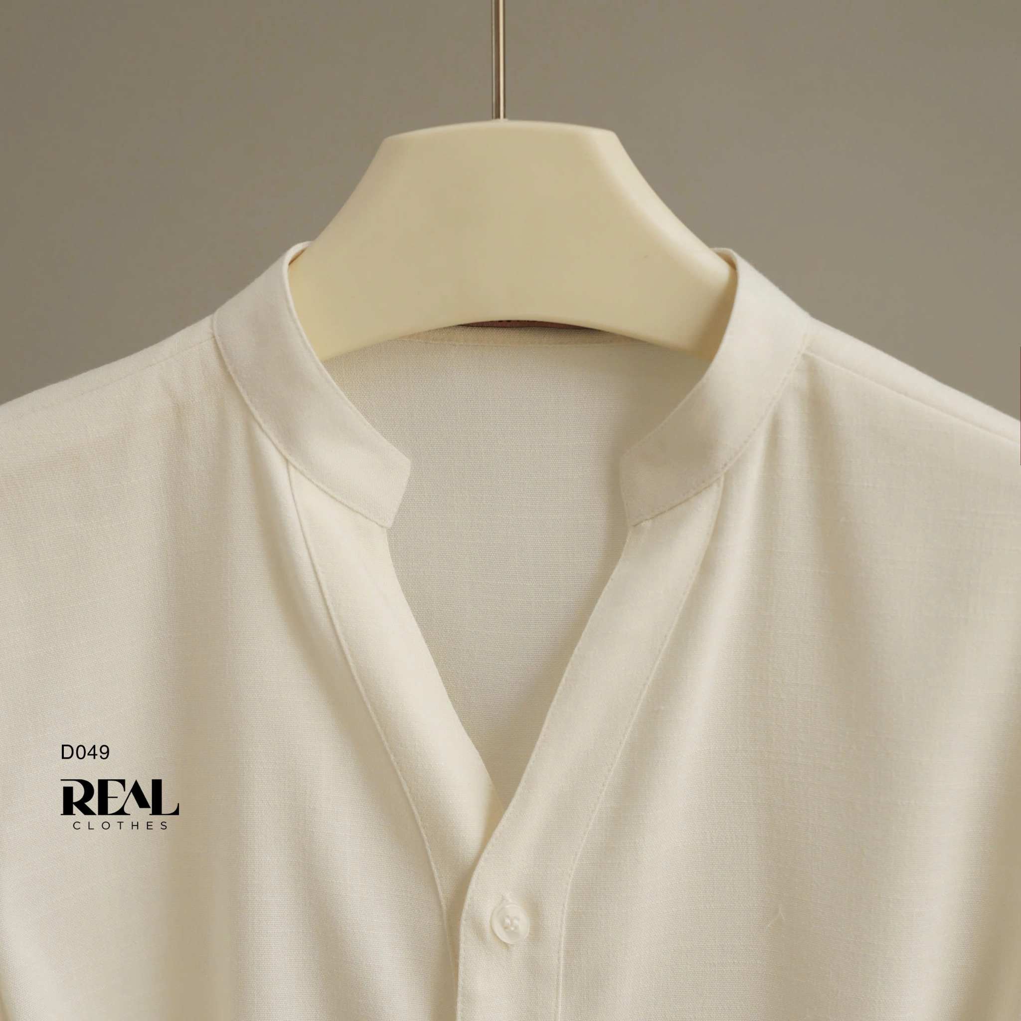 Đầm sơ mi cổ trụ linen trắng kem SALE - size S