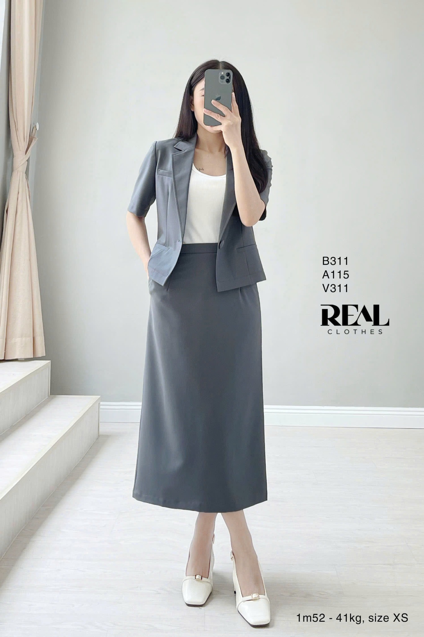 Blazer tay ngắn xám