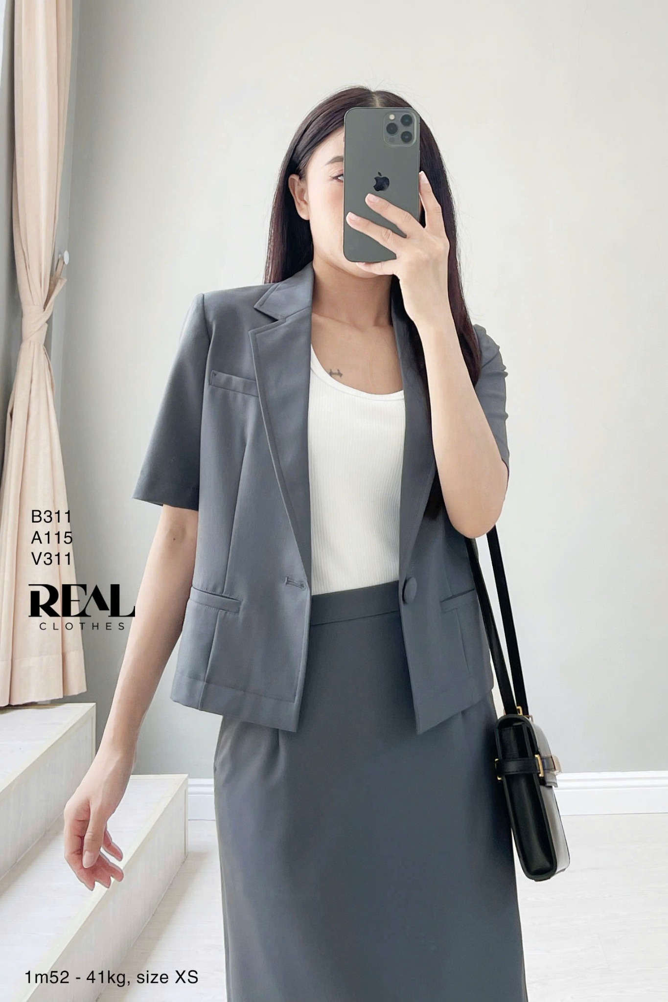 Blazer tay ngắn xám