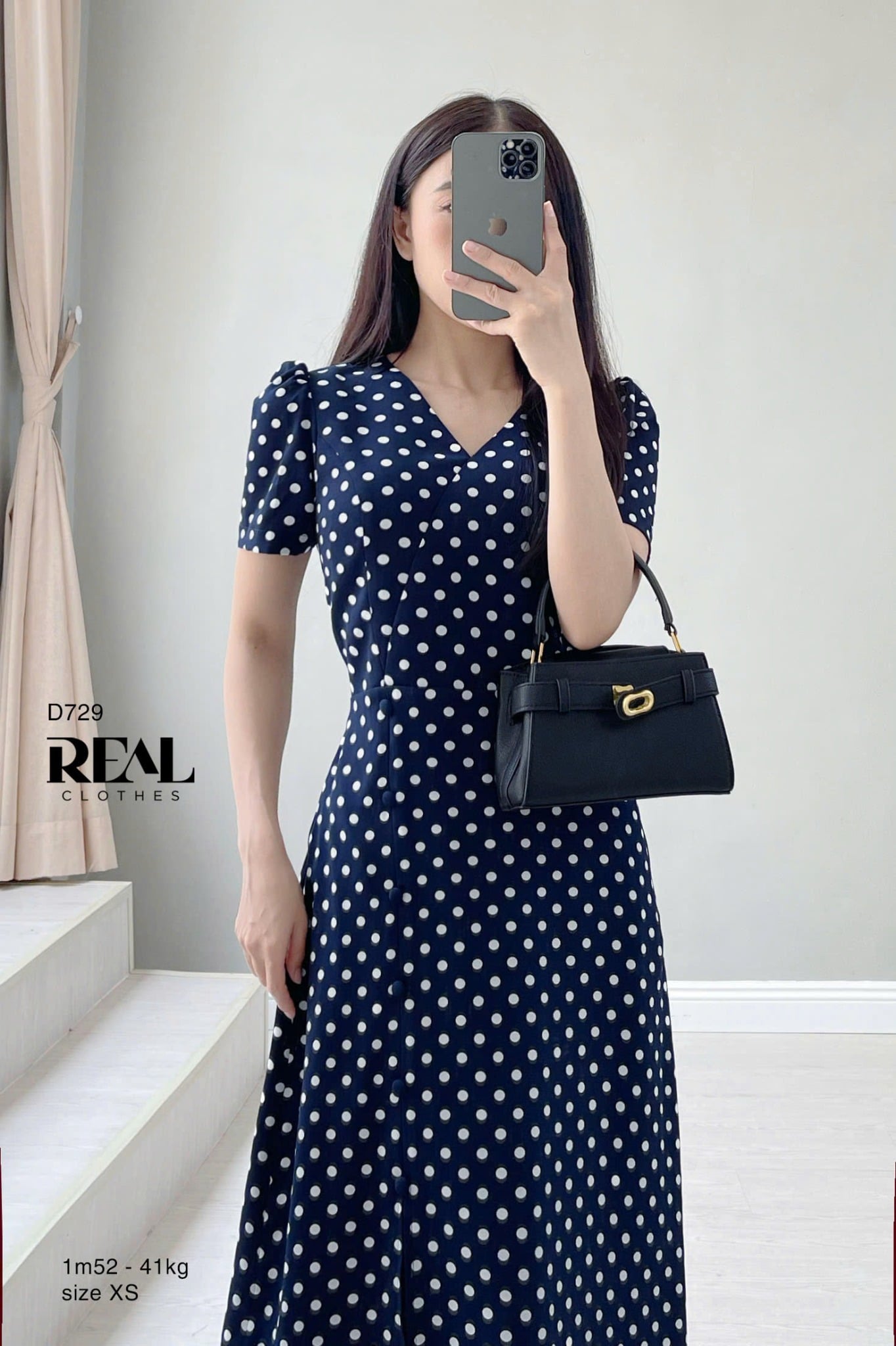 Đầm chéo chấm bi xanh MỚI SALE